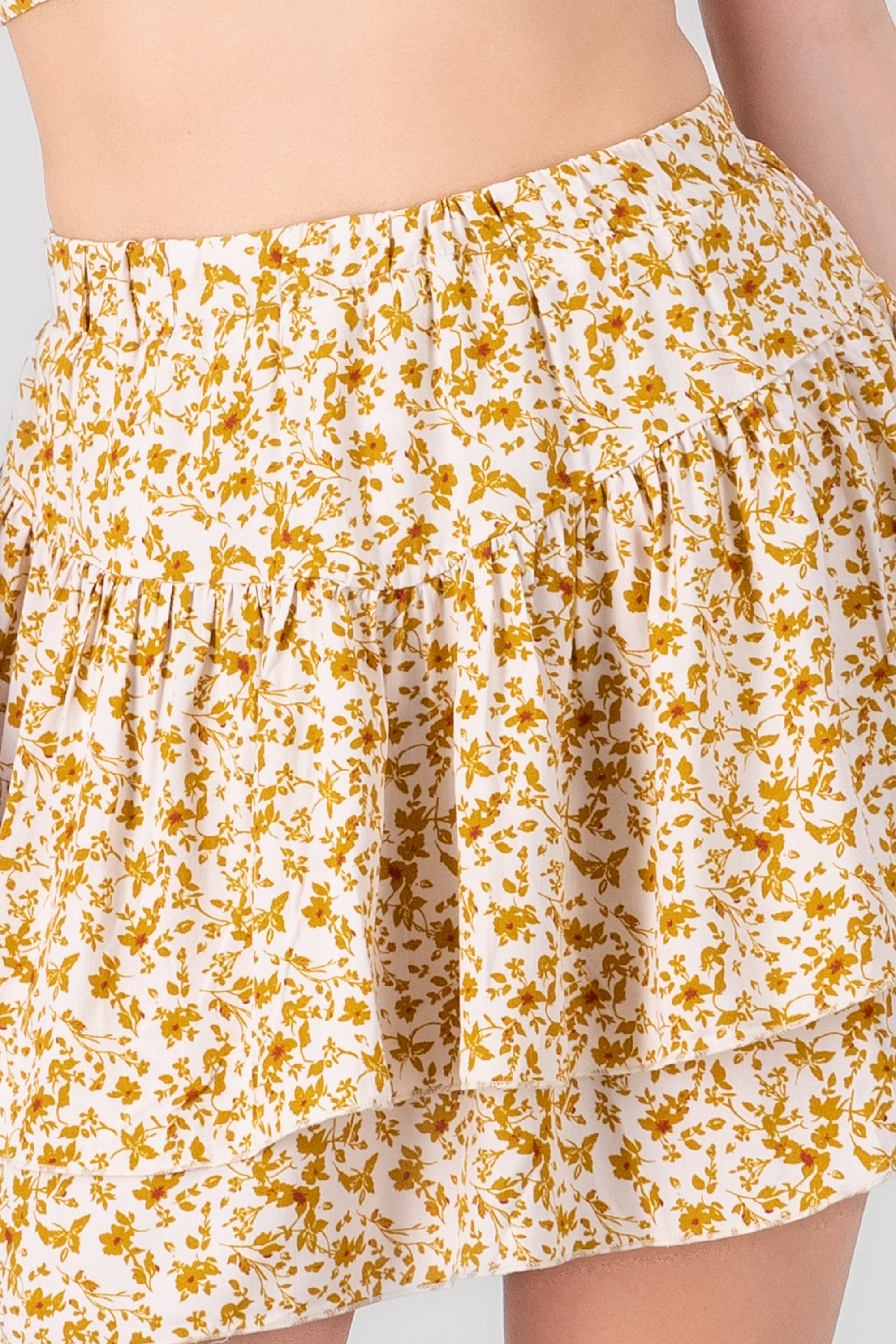 Floral Print Mini Skirt MUSTARD COMBO