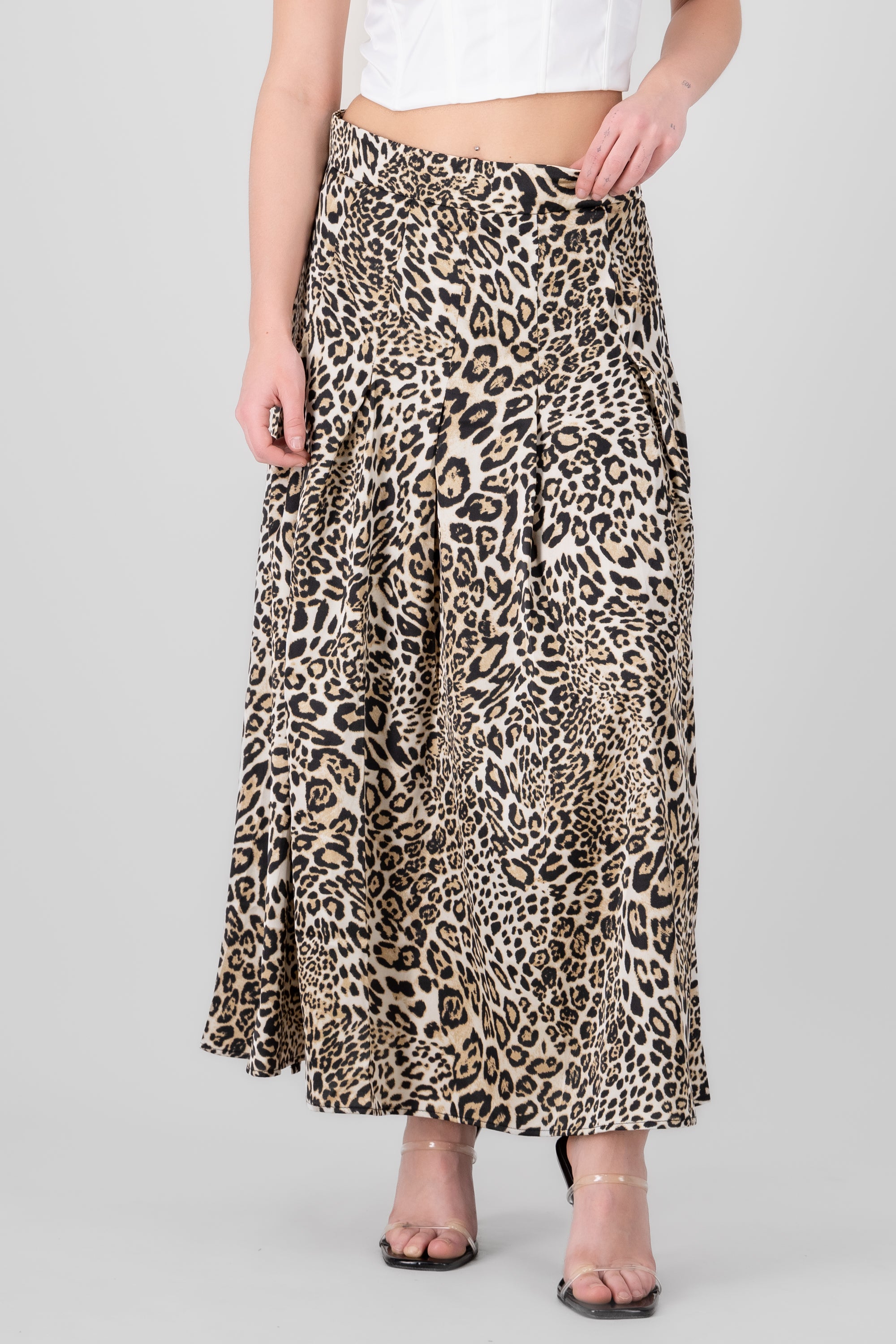 Animal Print Maxi Skirt BROWN COMBO