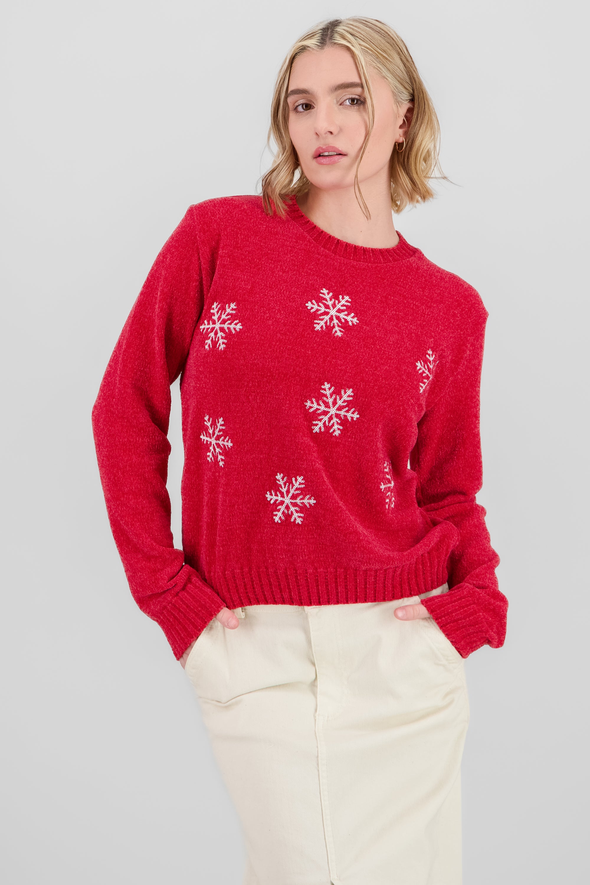 Snowflake Knit Sweater RED