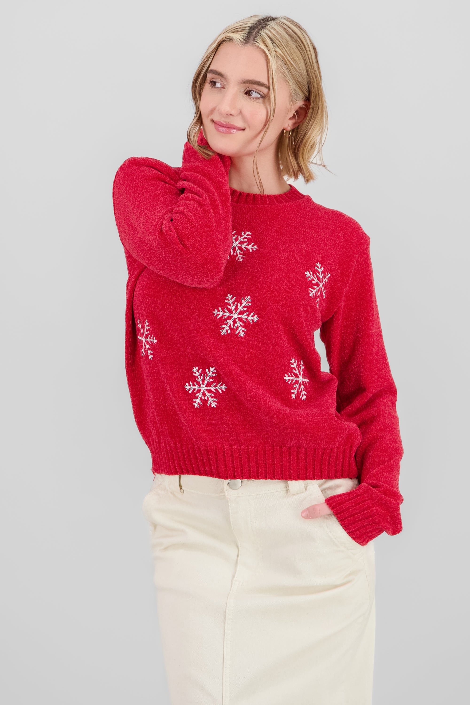 Snowflake Knit Sweater RED