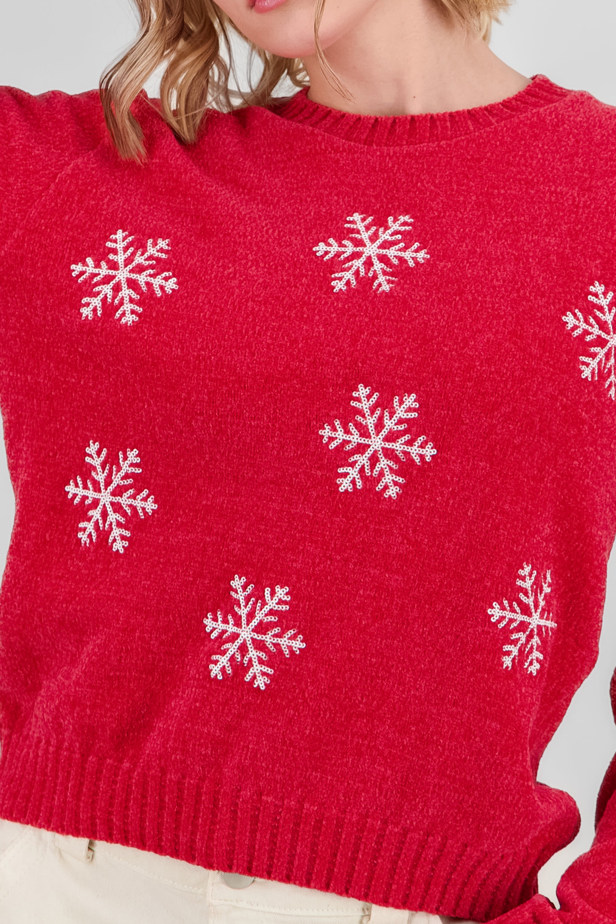 Snowflake Knit Sweater RED