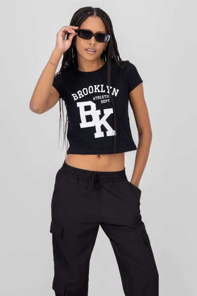 Brooklyn Print Short Sleeve Top BLACK