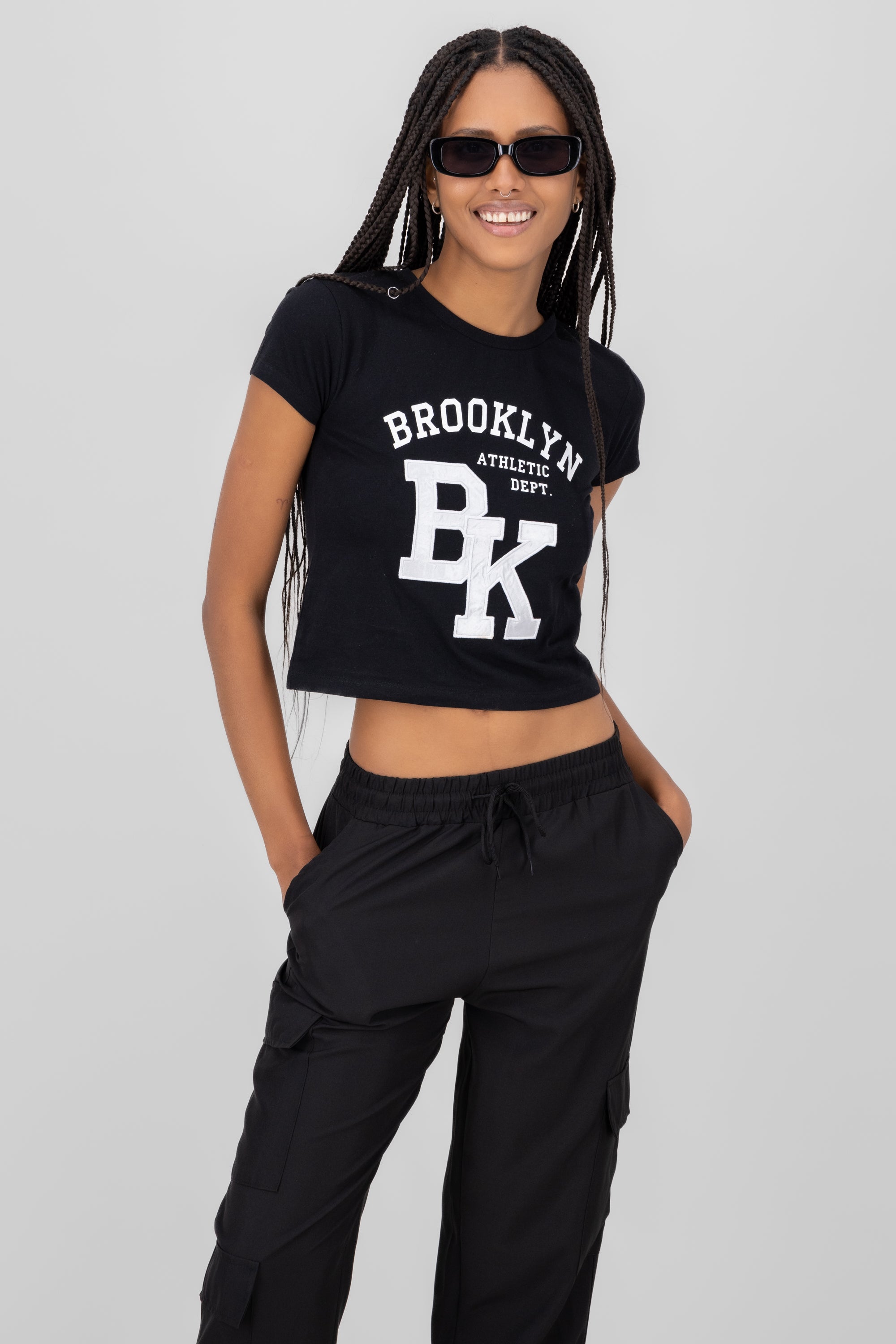 Brooklyn Print Short Sleeve Top BLACK