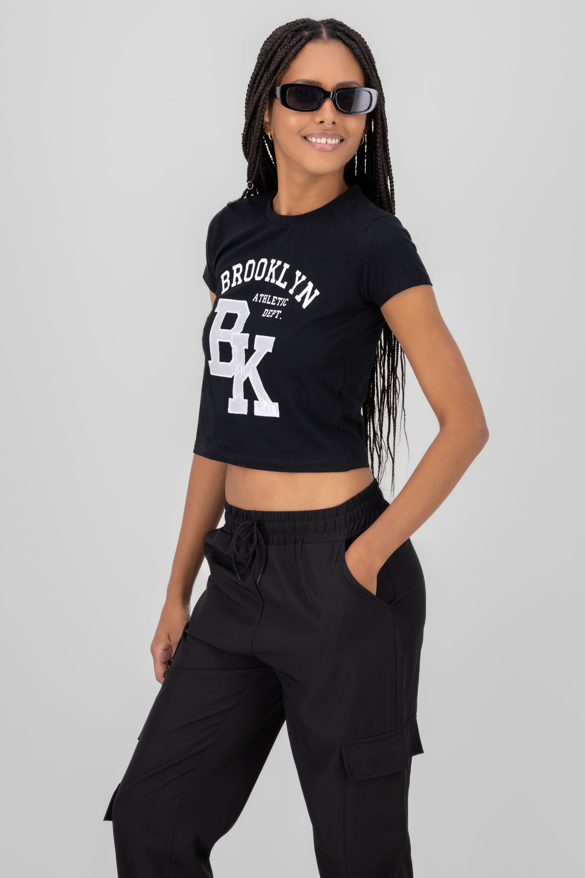 Brooklyn Print Short Sleeve Top BLACK