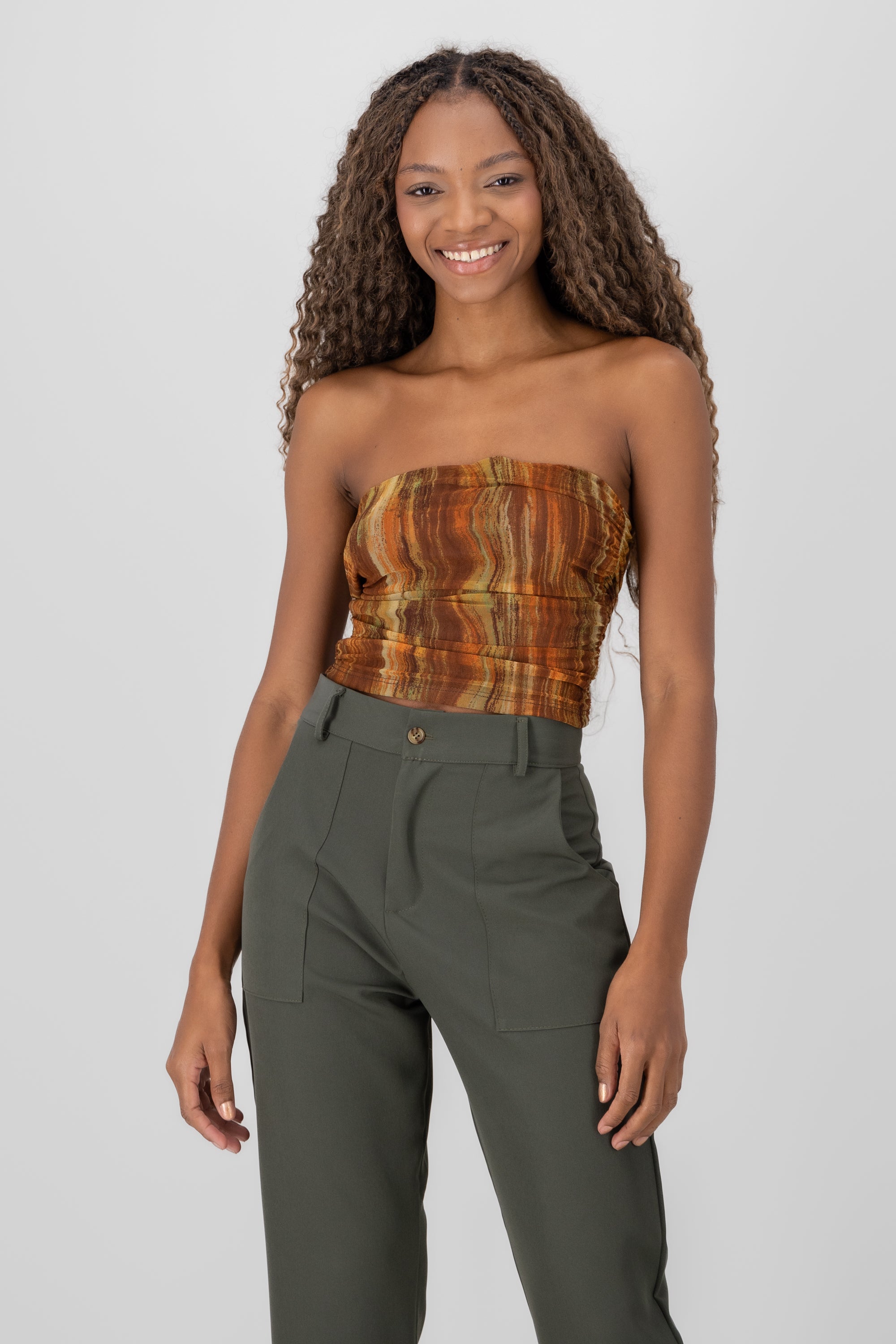 Drapped Mesh Top BROWN COMBO