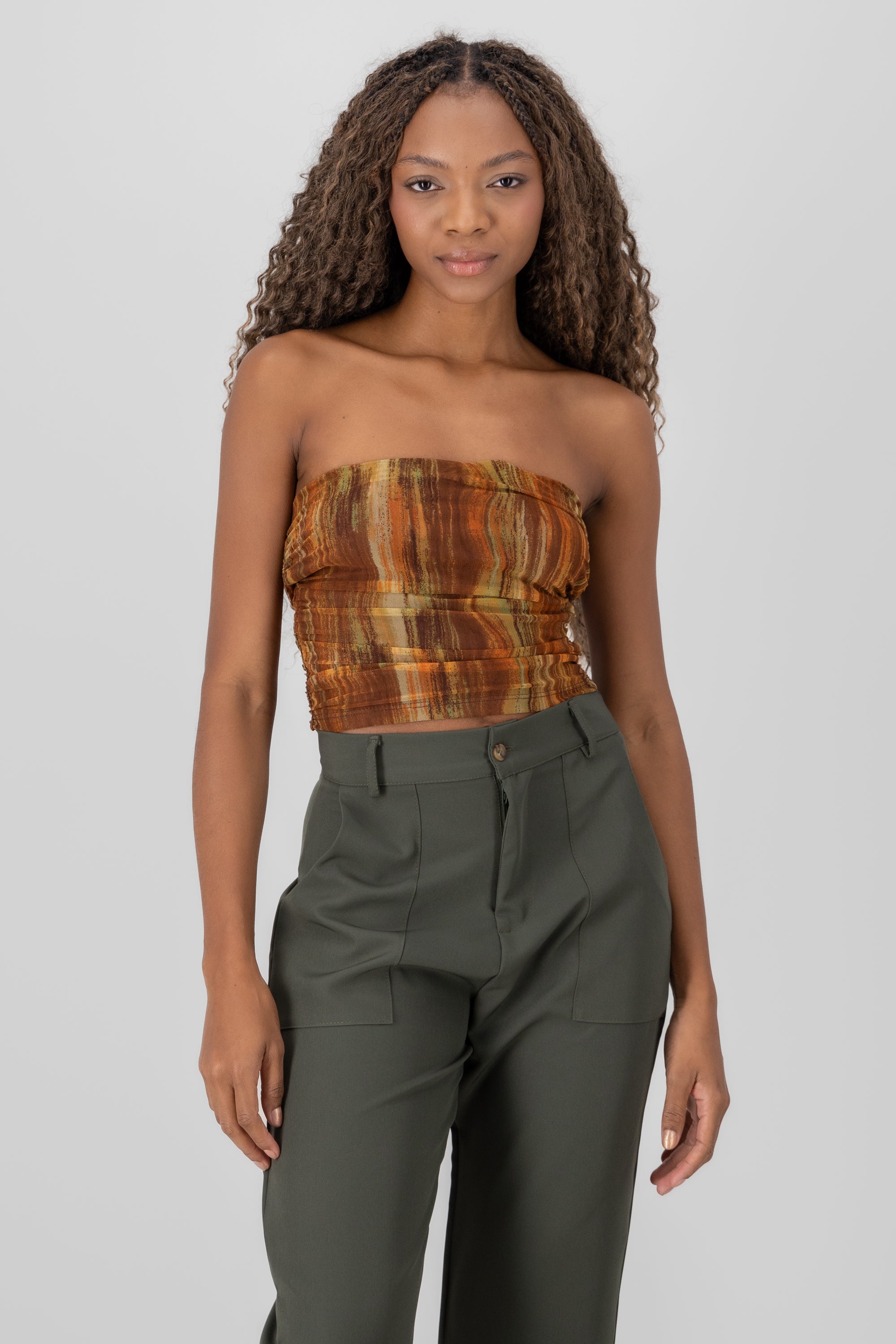 Drapped Mesh Top BROWN COMBO