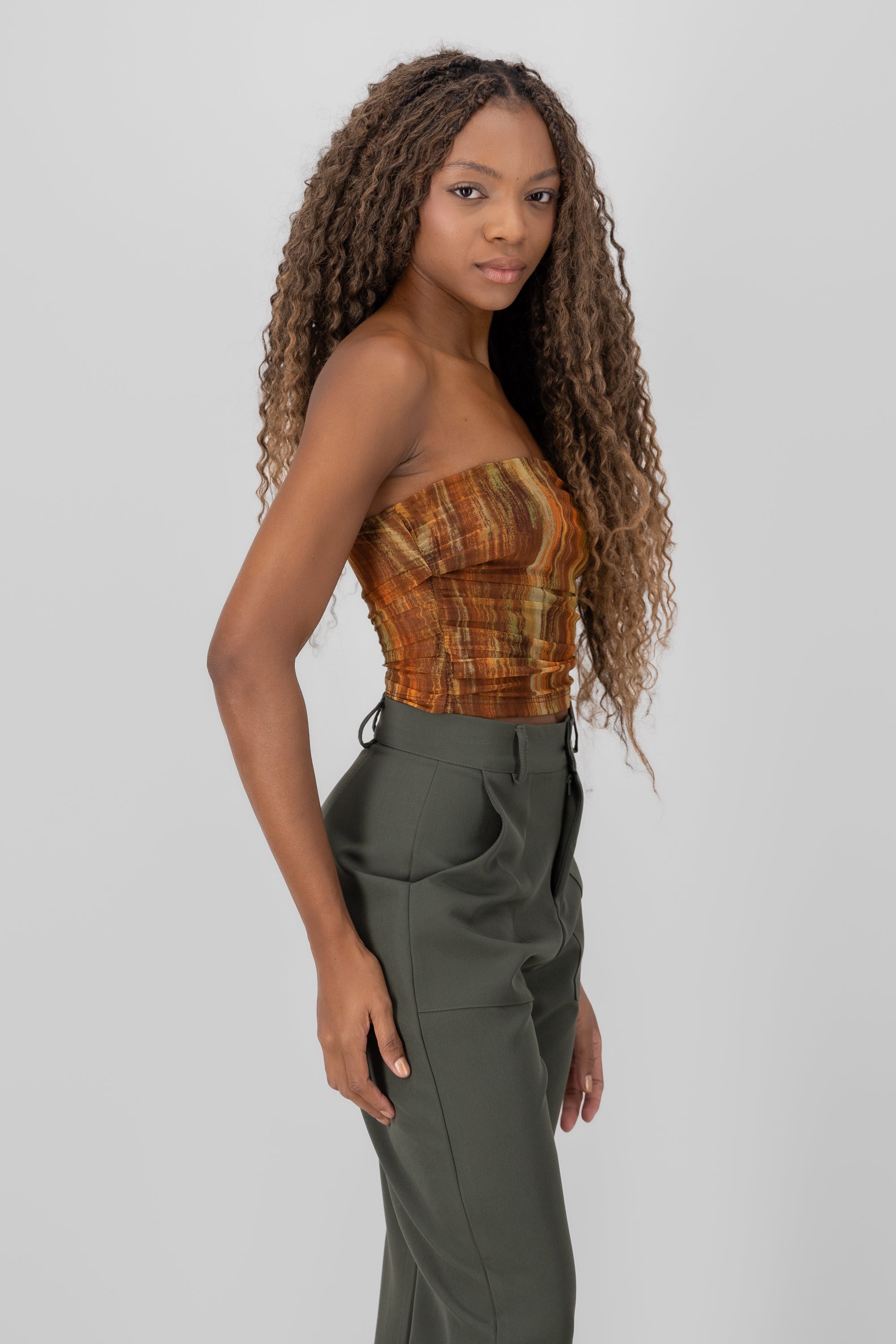 Drapped Mesh Top BROWN COMBO