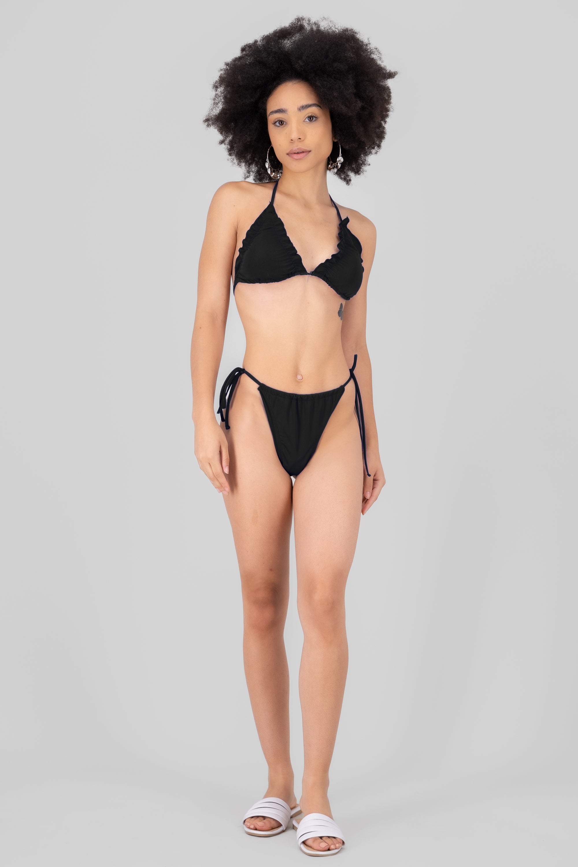 Solid Ruffle Bikini Set BLACK