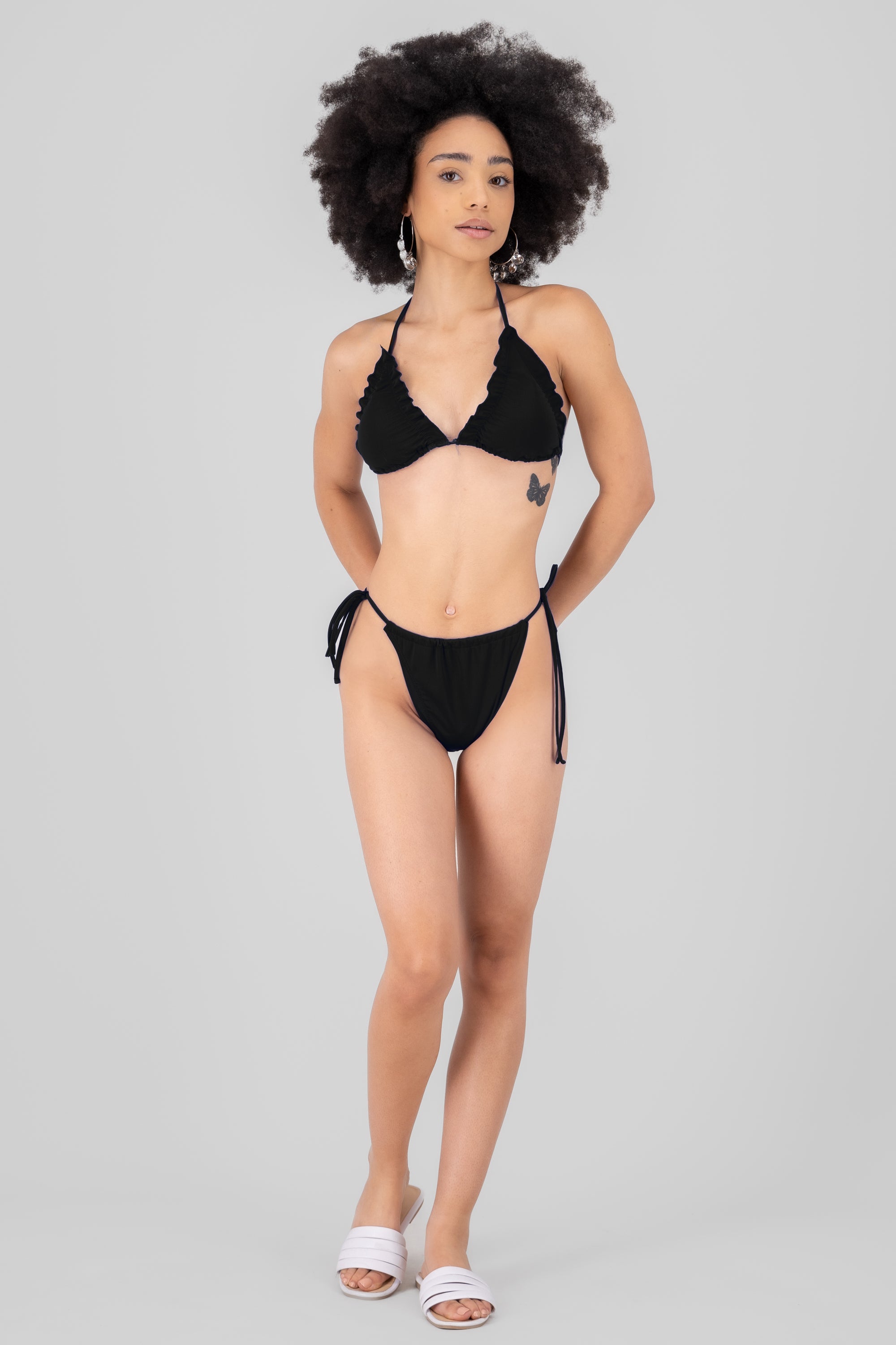 Solid Ruffle Bikini Set BLACK