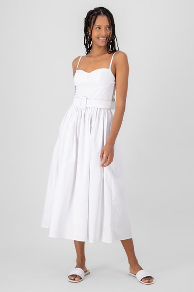 Cup Detail Midi Dress With Belt WHITE