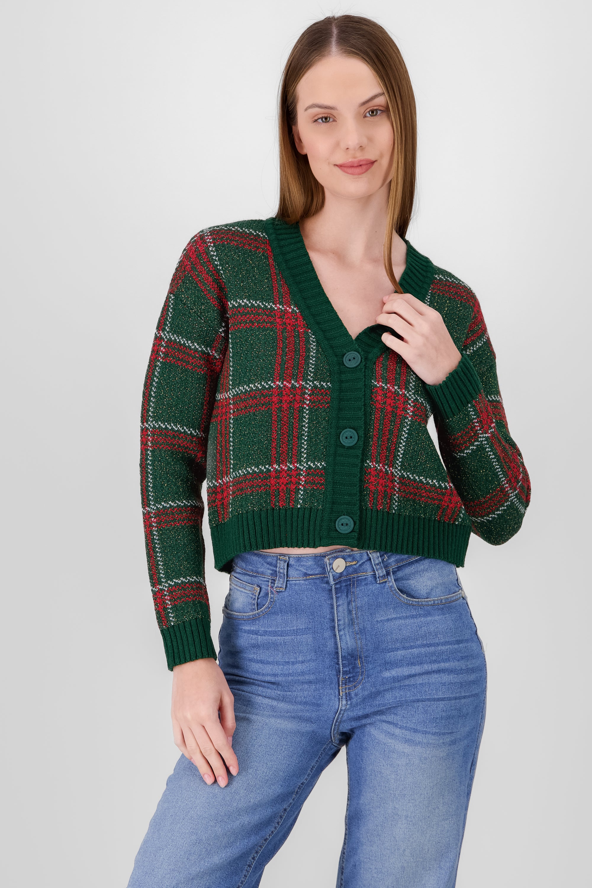 Plaid Christmas Cardigan GREEN COMBO