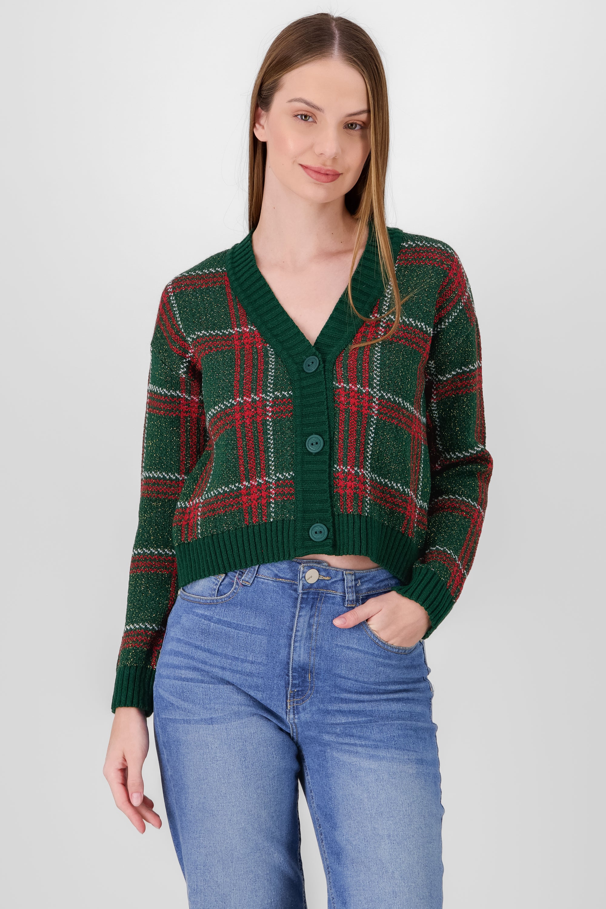 Plaid Christmas Cardigan GREEN COMBO