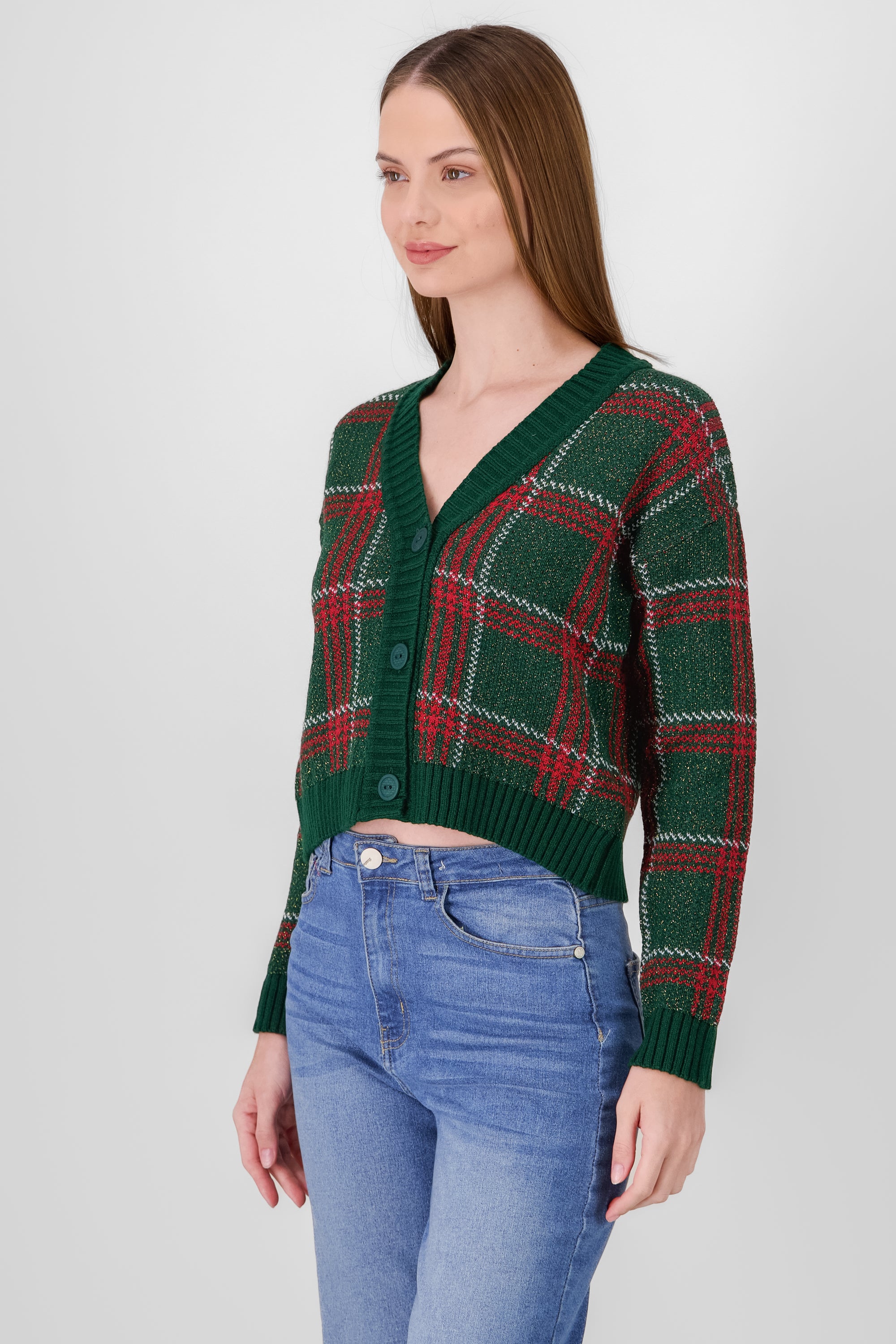 Plaid Christmas Cardigan GREEN COMBO