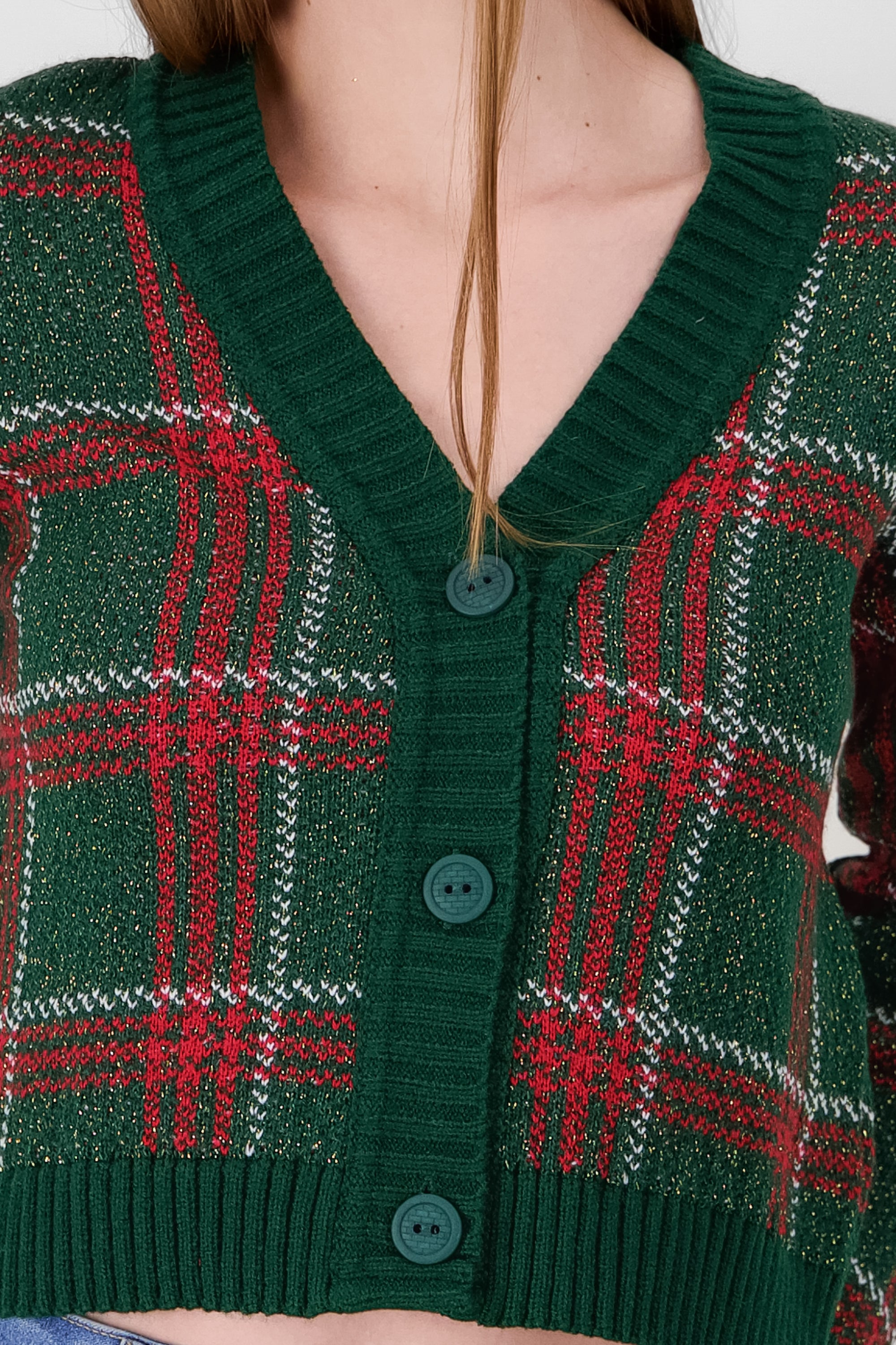 Plaid Christmas Cardigan GREEN COMBO