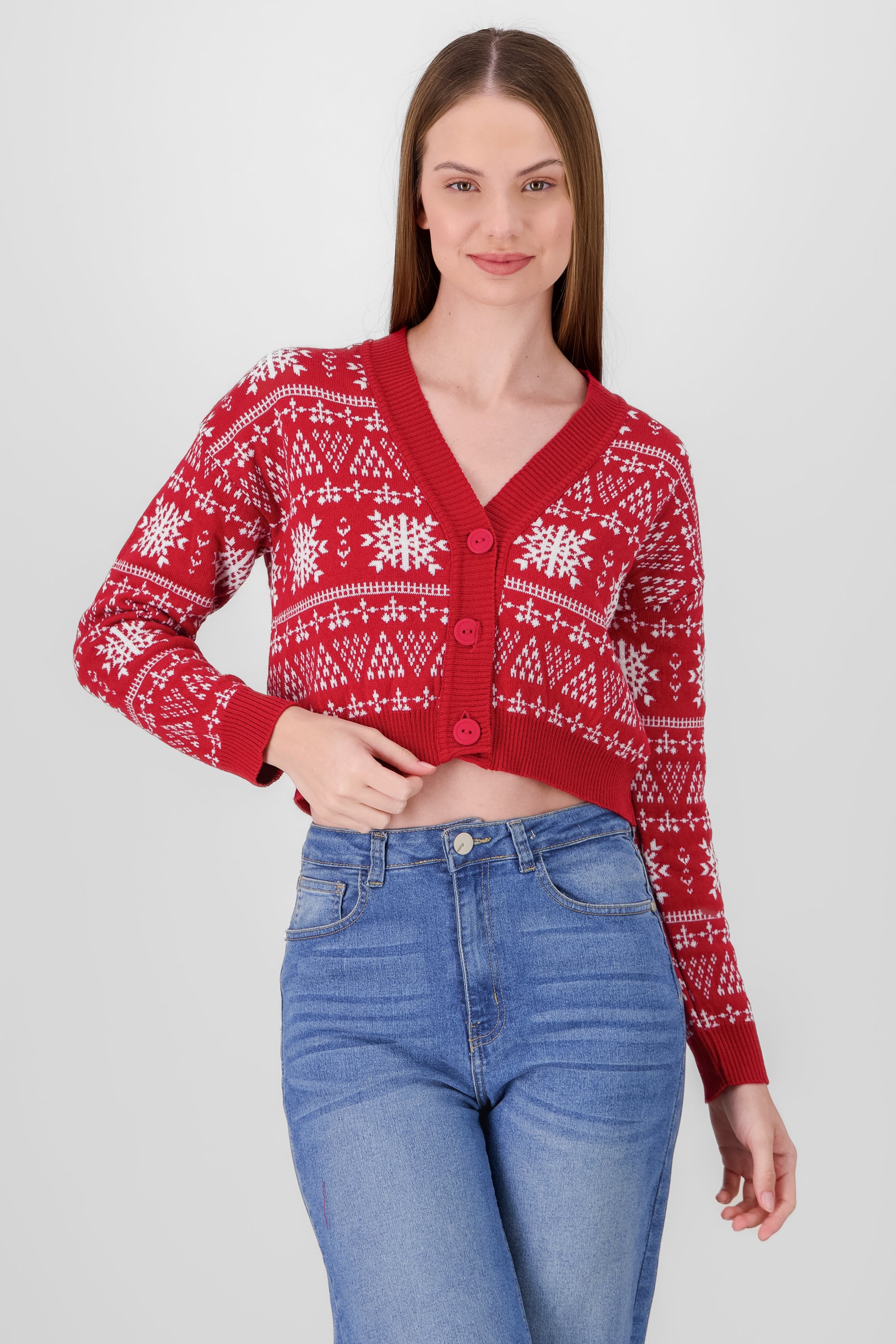 Snowflakes Cardigan RED COMBO