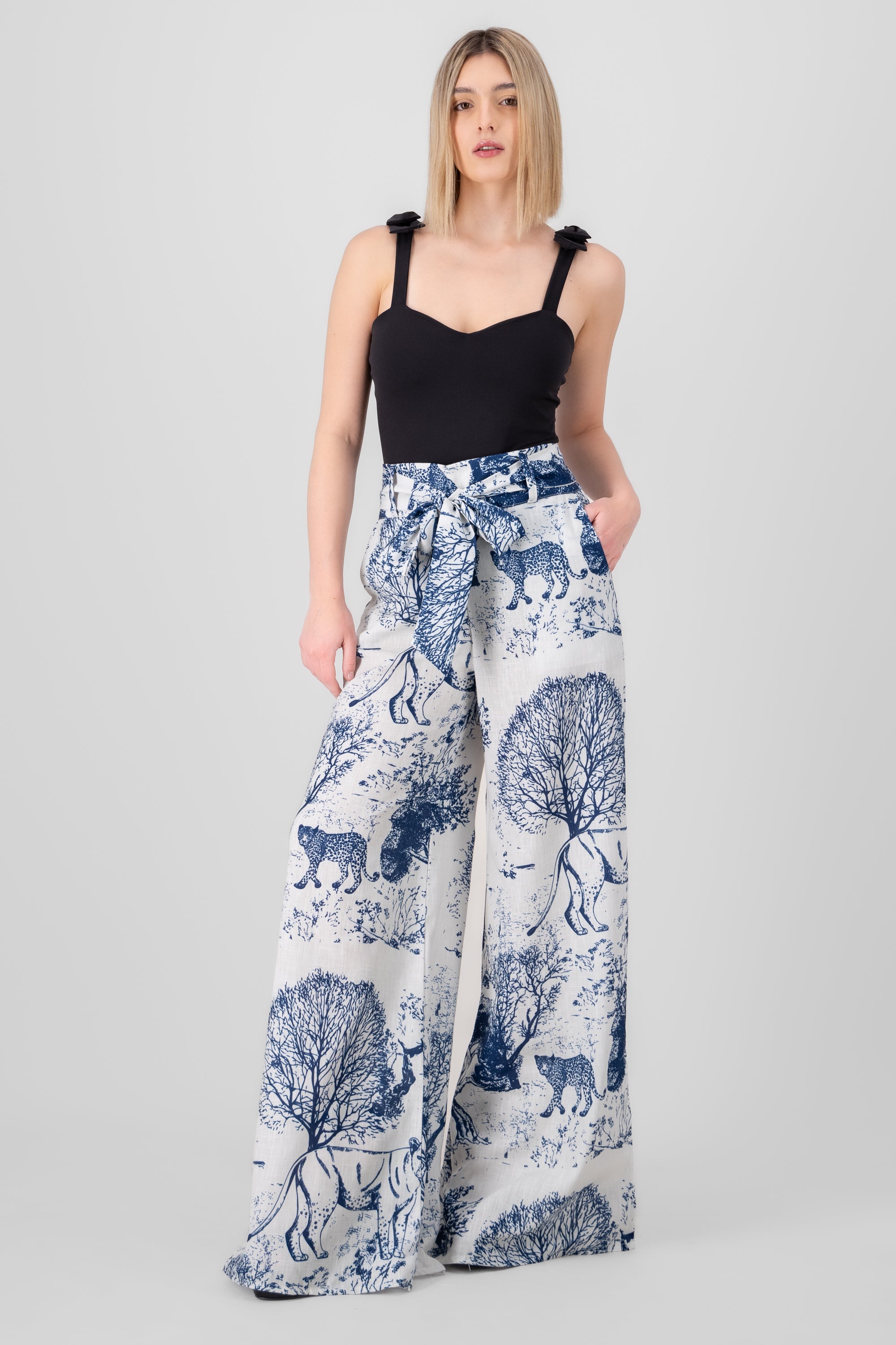 Wide Leg Printed Pants BLUE COMBO