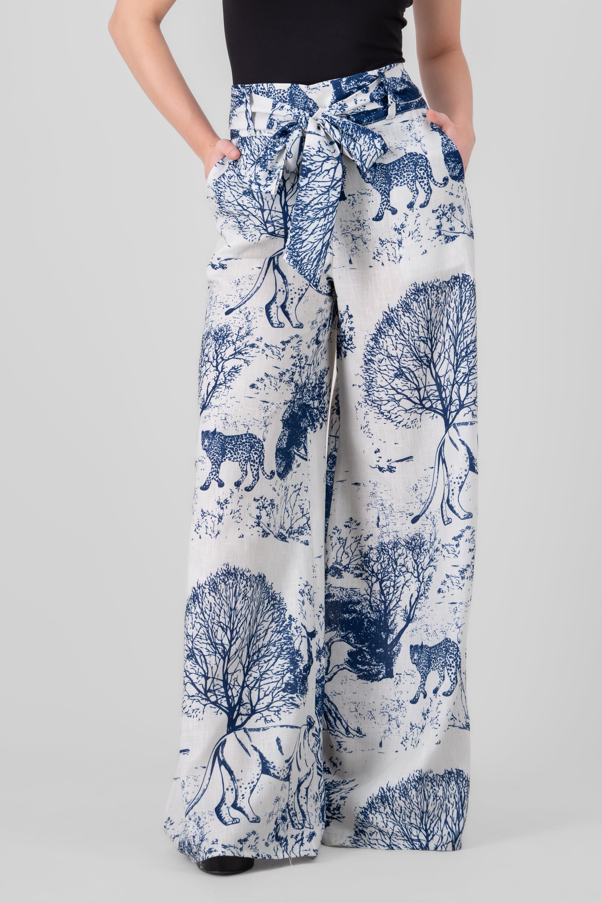 Wide Leg Printed Pants BLUE COMBO