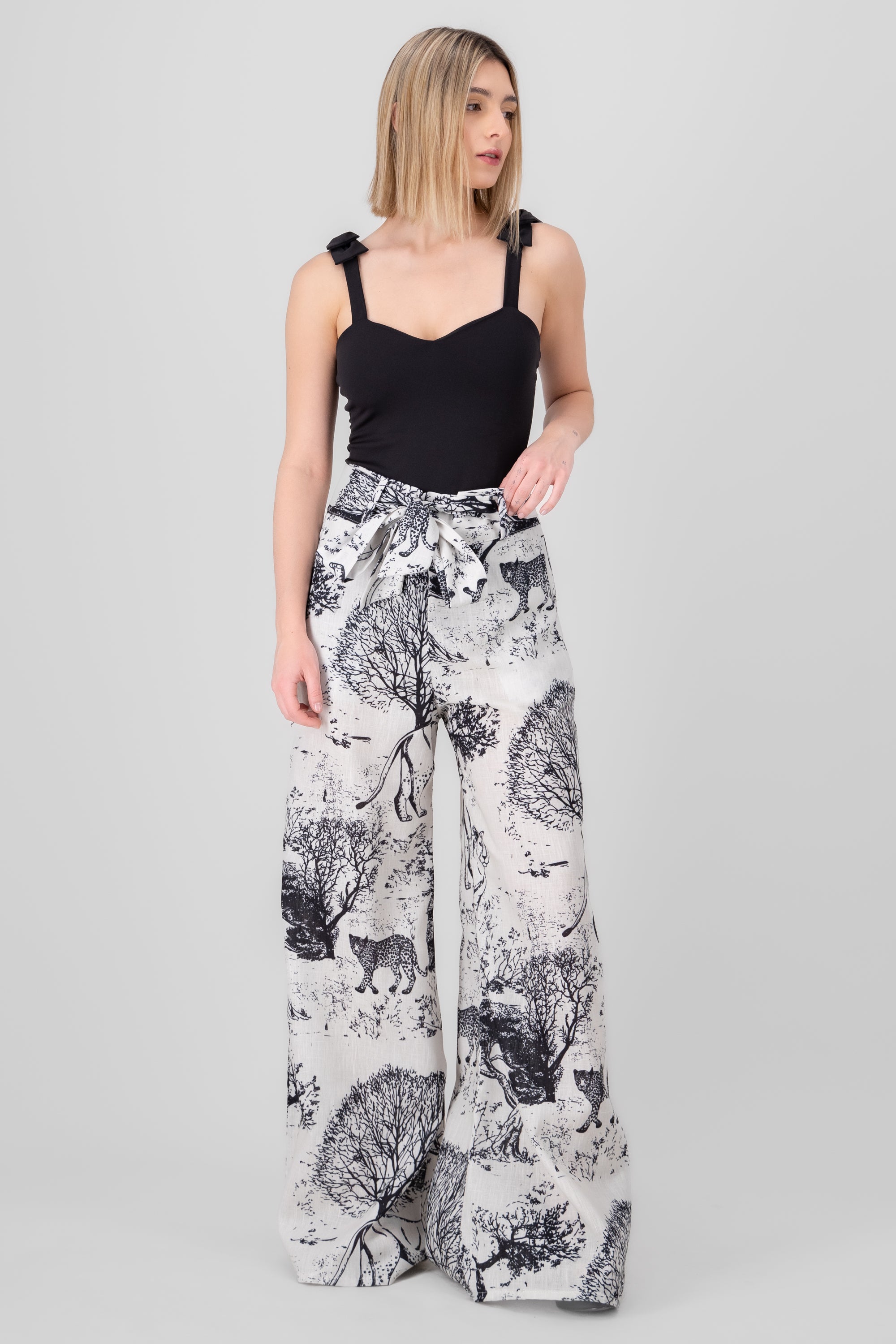 Wide Leg Printed Pants BONE COMBO