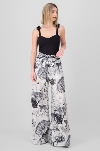 Wide Leg Printed Pants BLUE COMBO