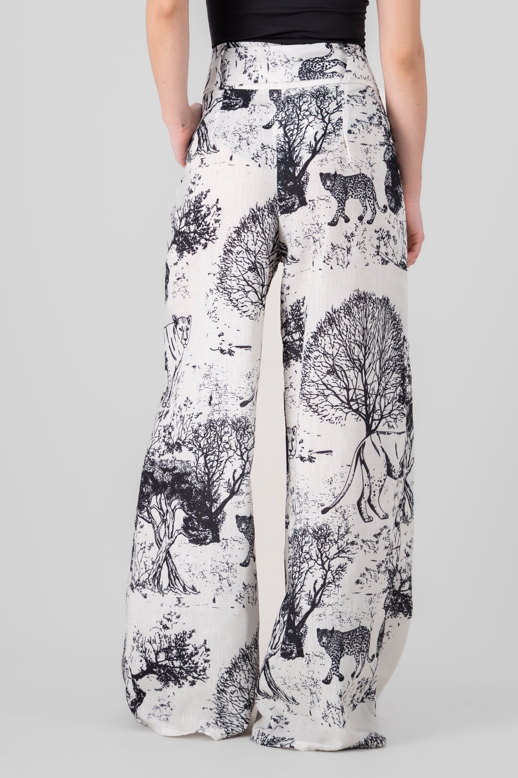 Wide Leg Printed Pants BONE COMBO