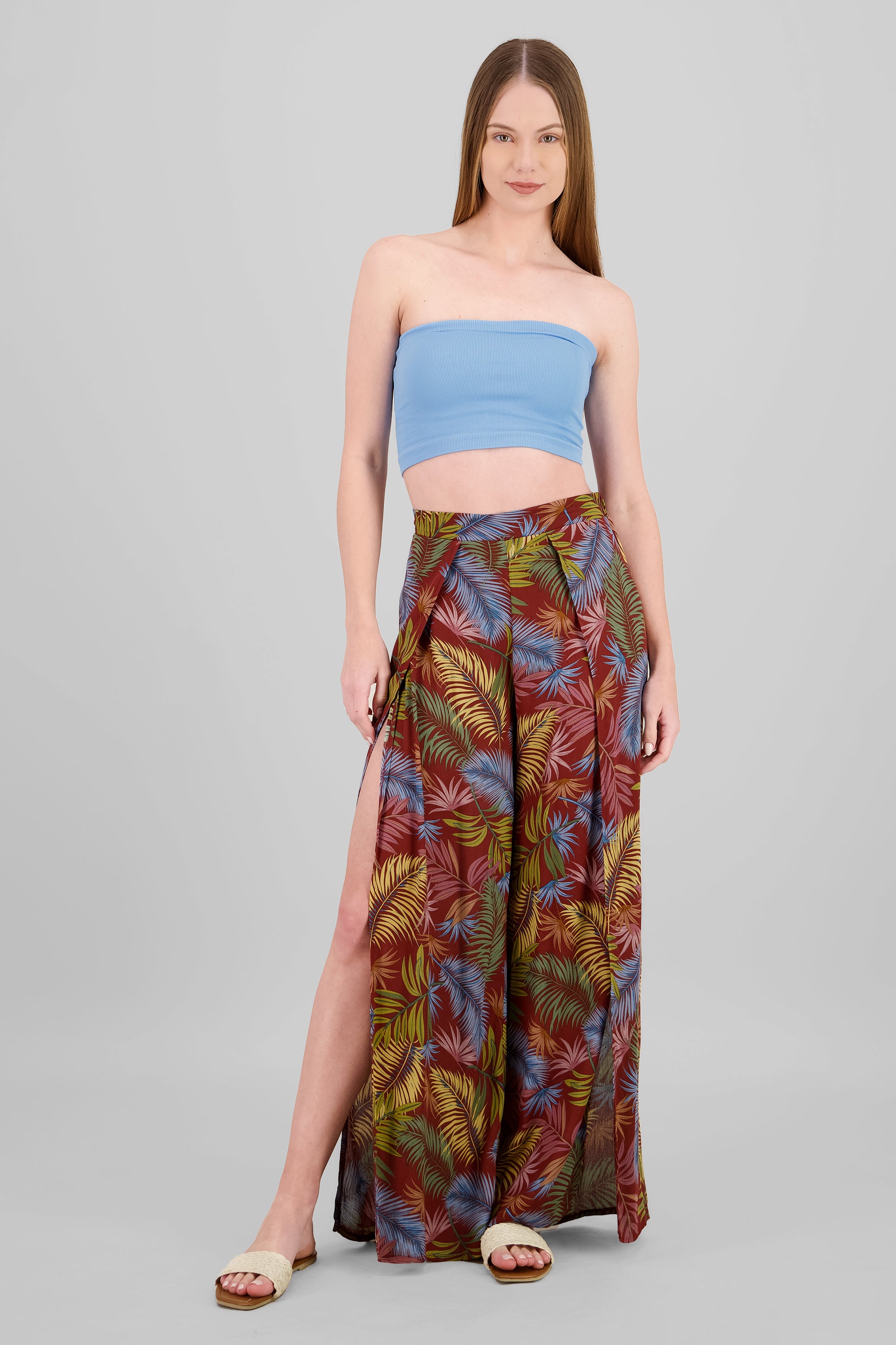 Tropical Print Pants BRICK RED