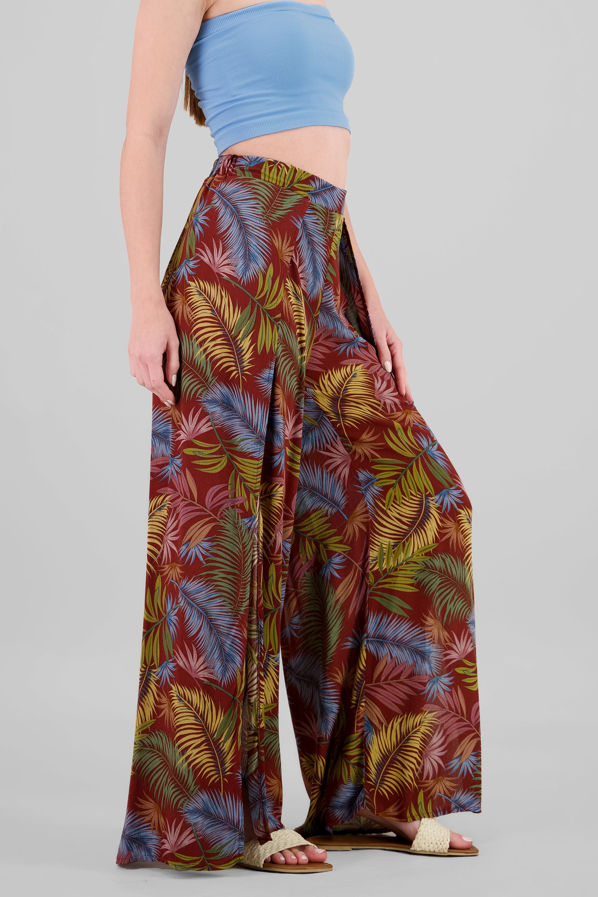 Tropical Print Pants BRICK RED