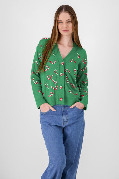 Candy Cane Christmas Cardigan GREEN COMBO