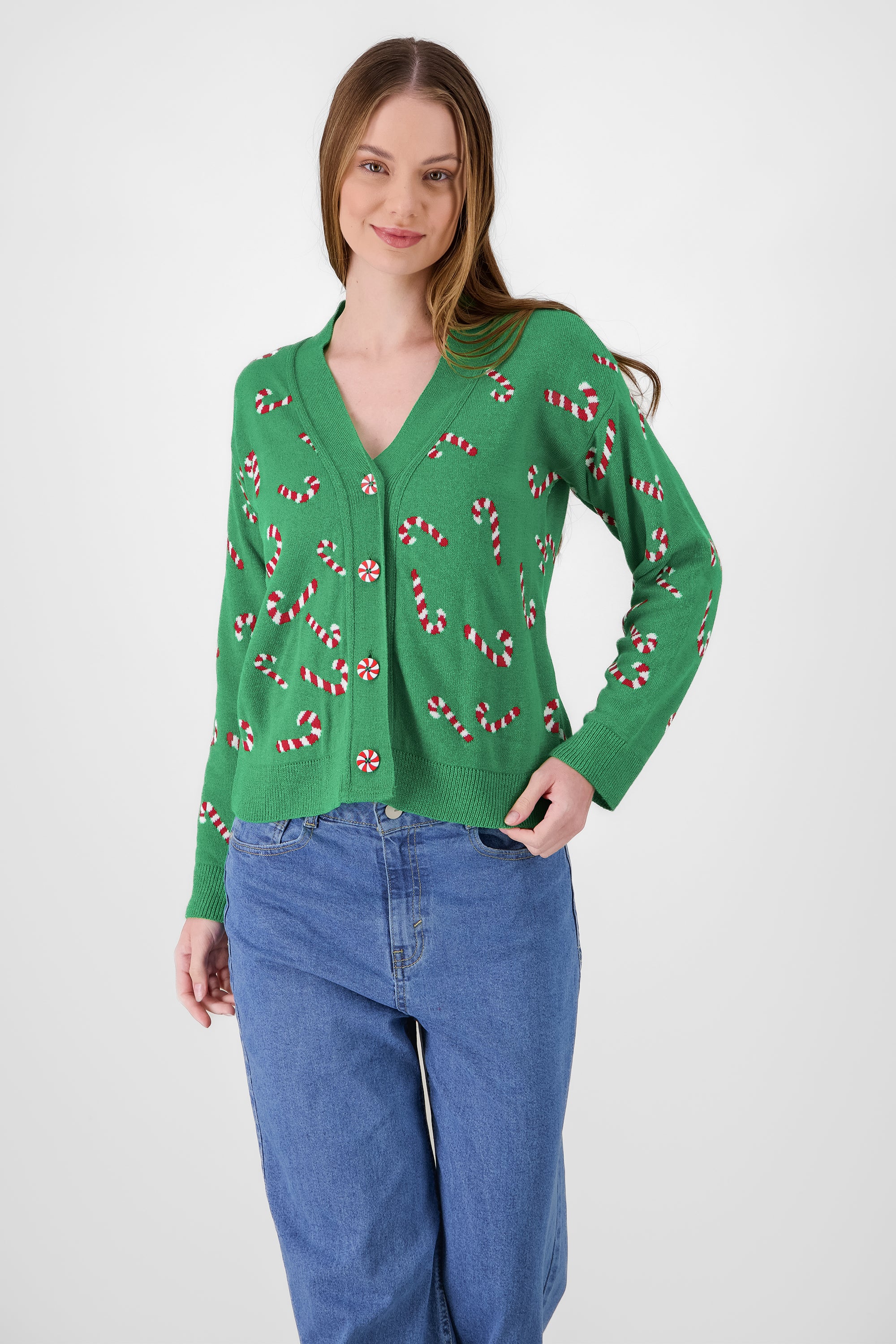 Candy Cane Christmas Cardigan GREEN COMBO