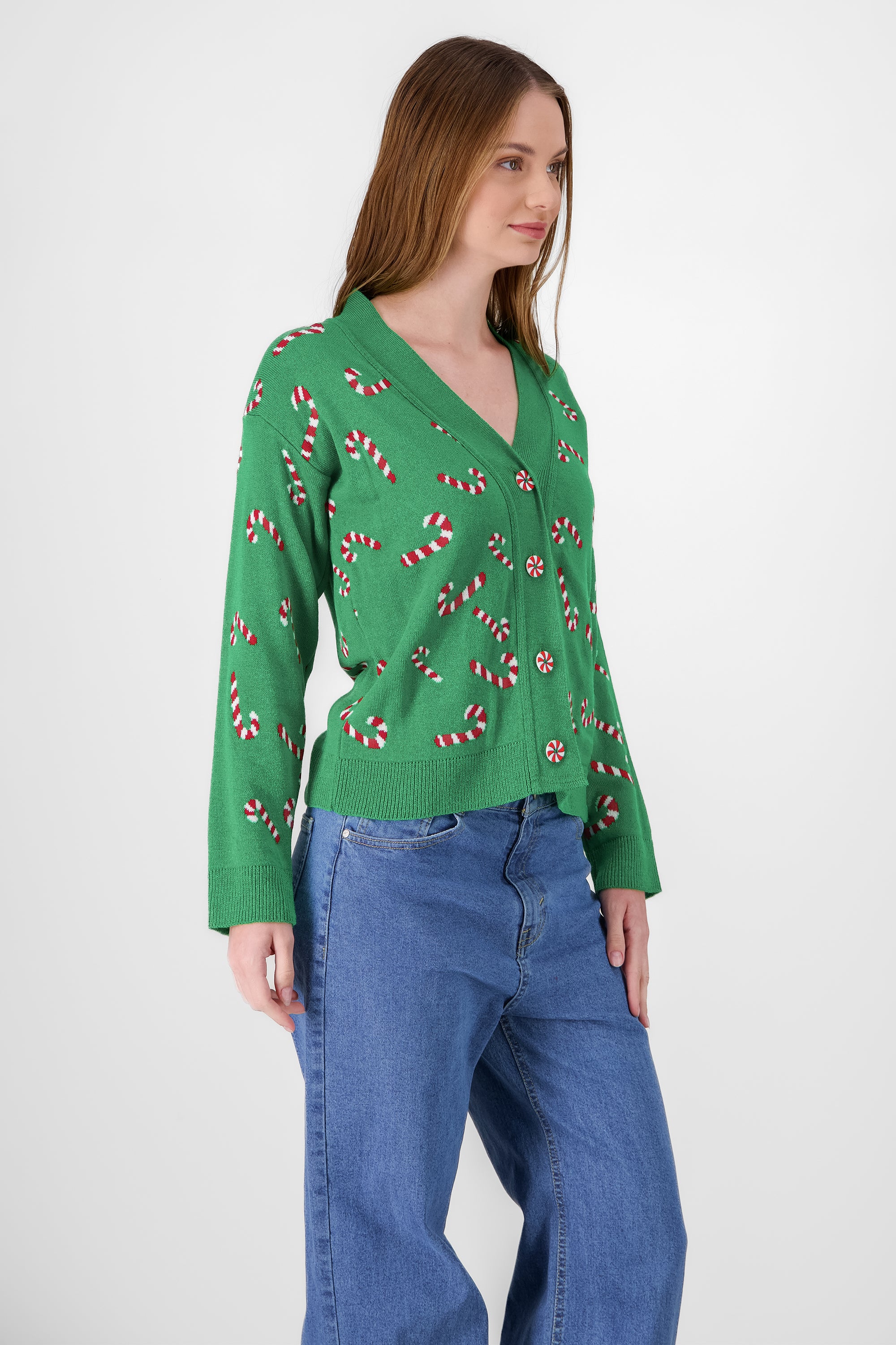 Candy Cane Christmas Cardigan GREEN COMBO