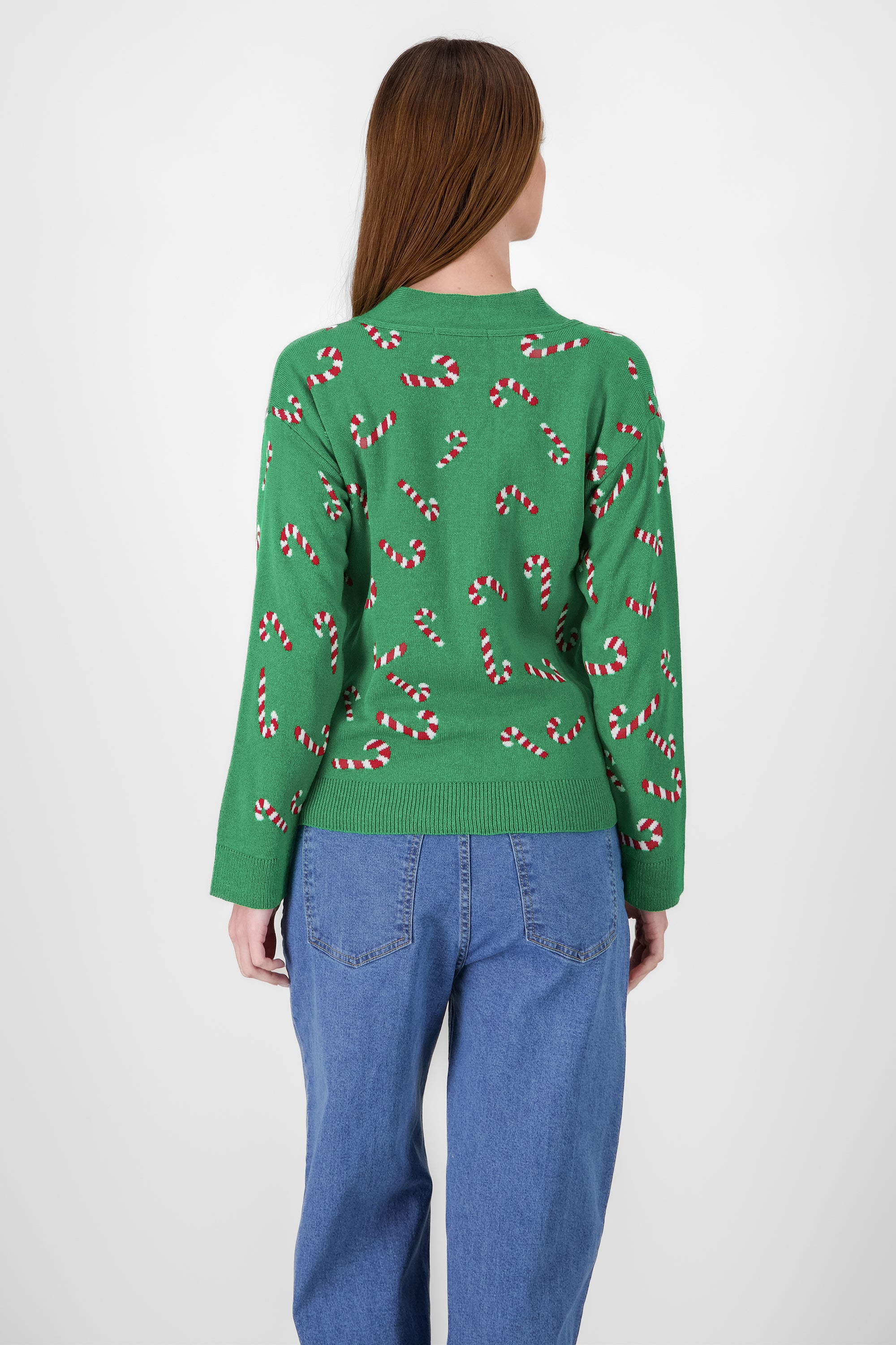 Candy Cane Christmas Cardigan GREEN COMBO