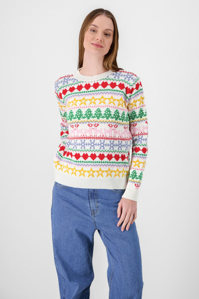 Christmas Print Sweater WHITE COMBO