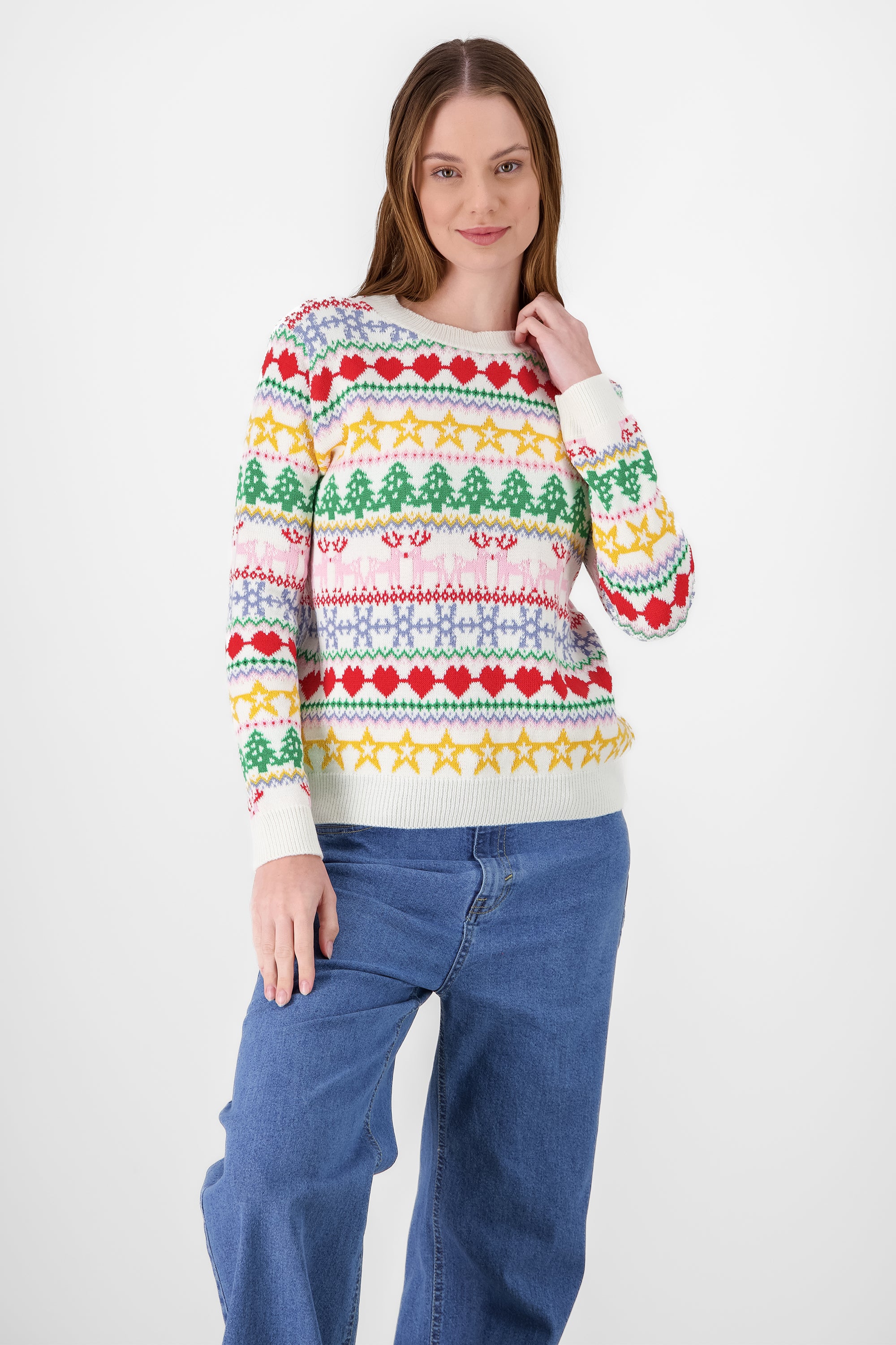 Christmas Print Sweater WHITE COMBO