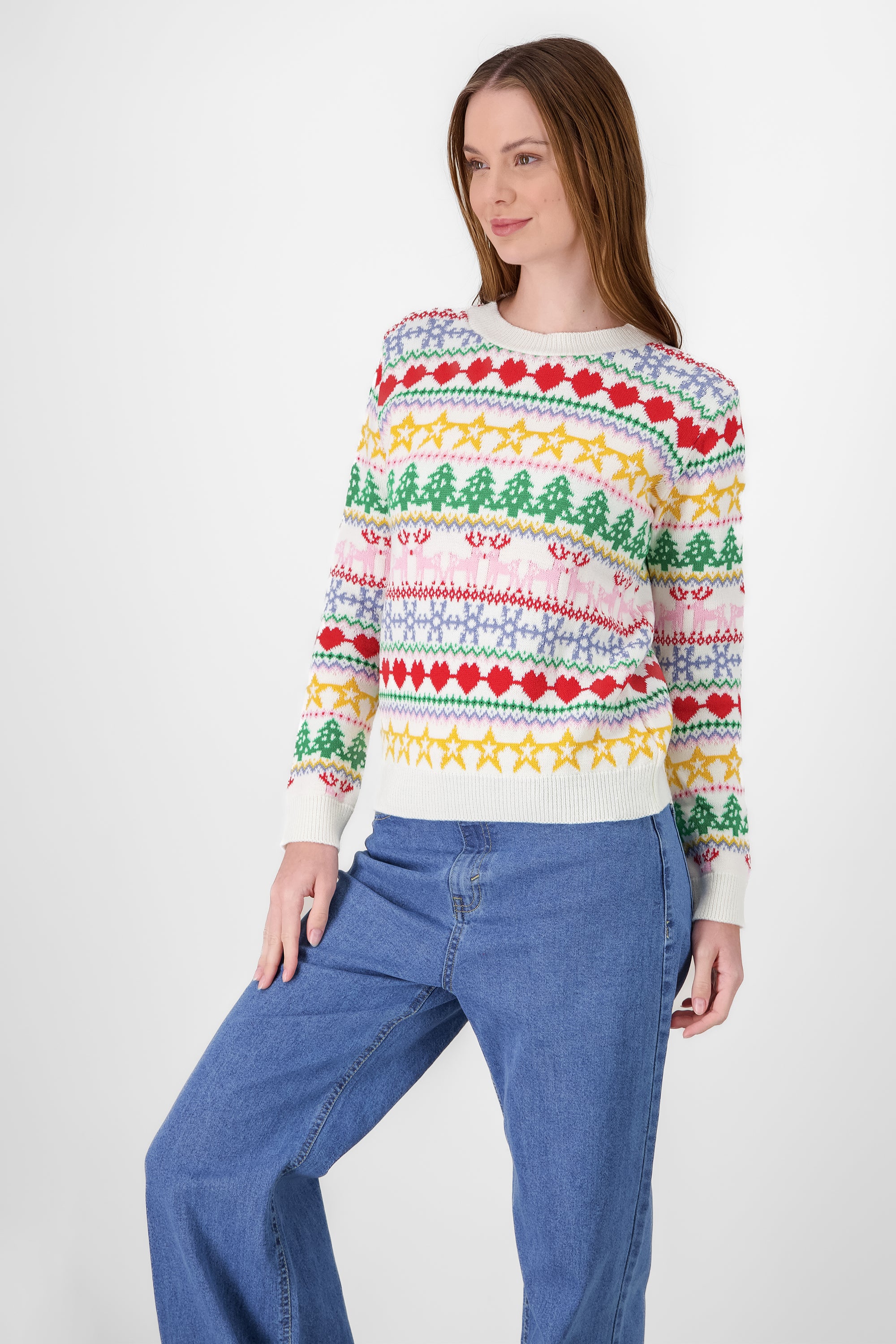 Christmas Print Sweater WHITE COMBO