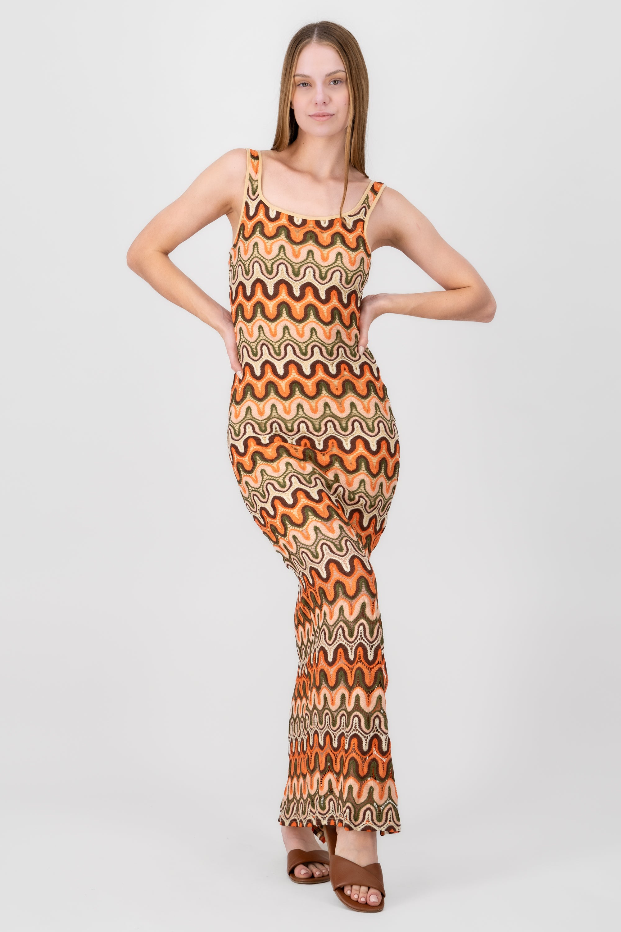 Knit Maxi Dress ORANGE COMBO