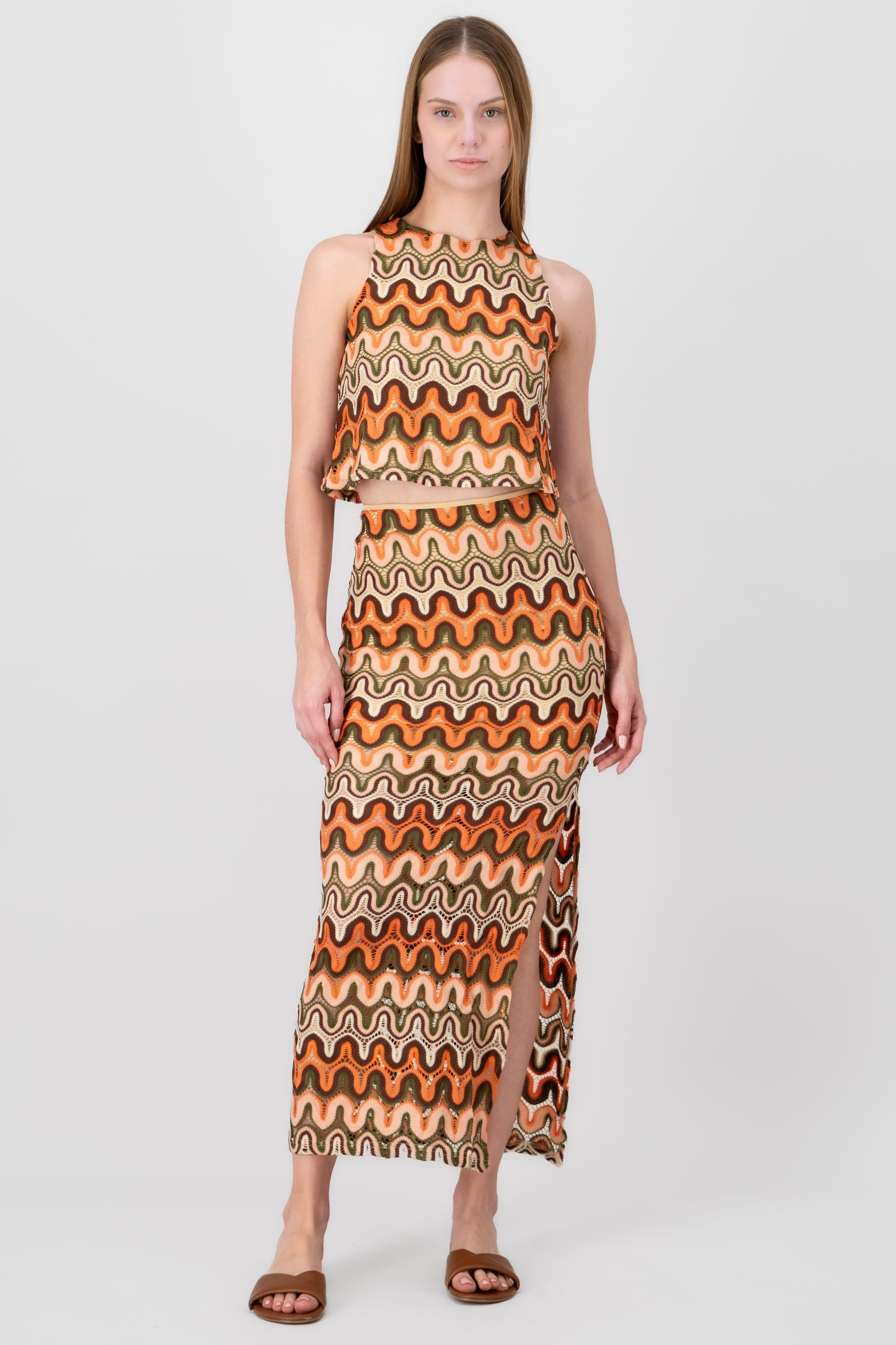 Knit Maxi Skirt ORANGE COMBO