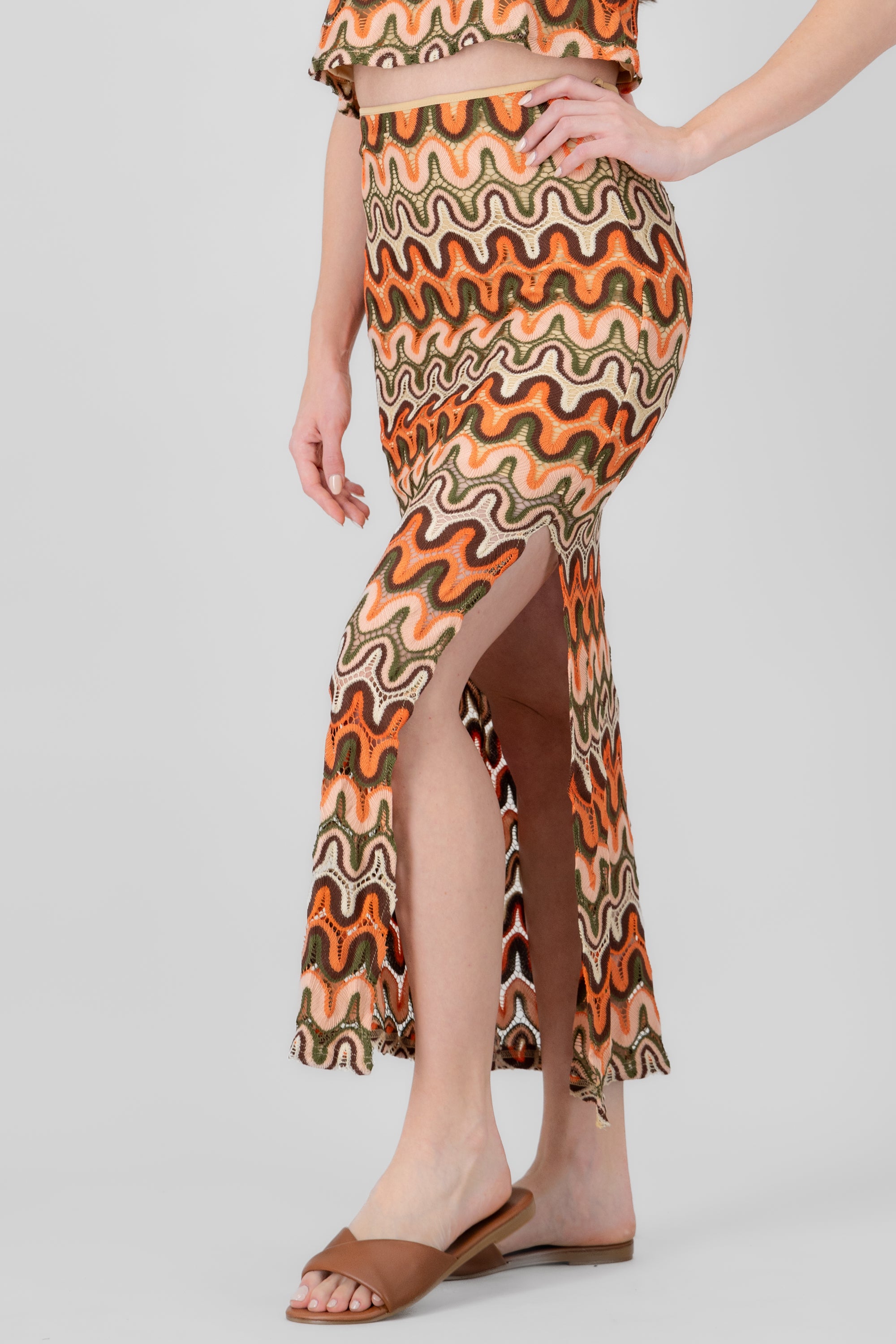 Knit Maxi Skirt ORANGE COMBO