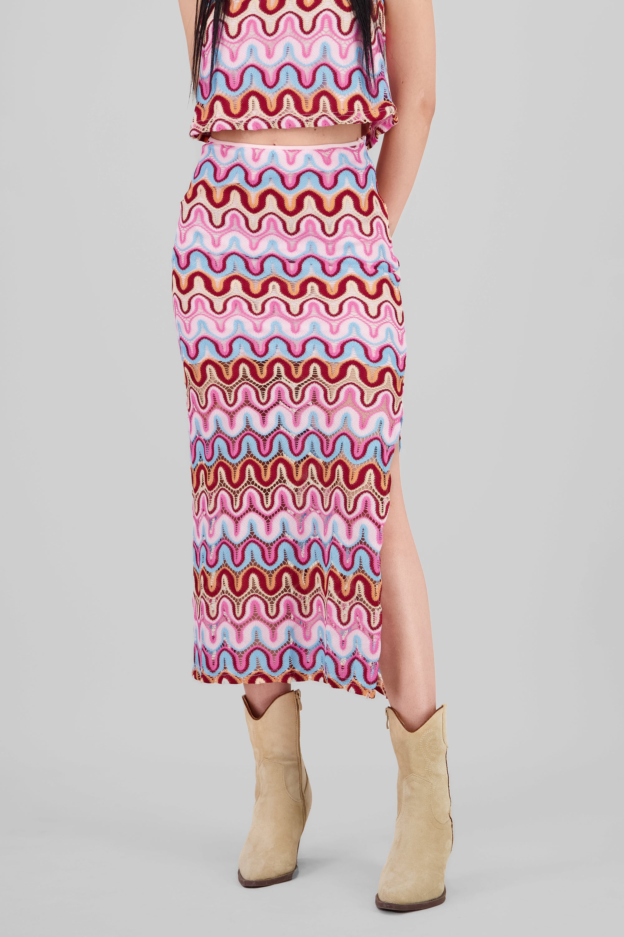 Knit Maxi Skirt PINK COMBO