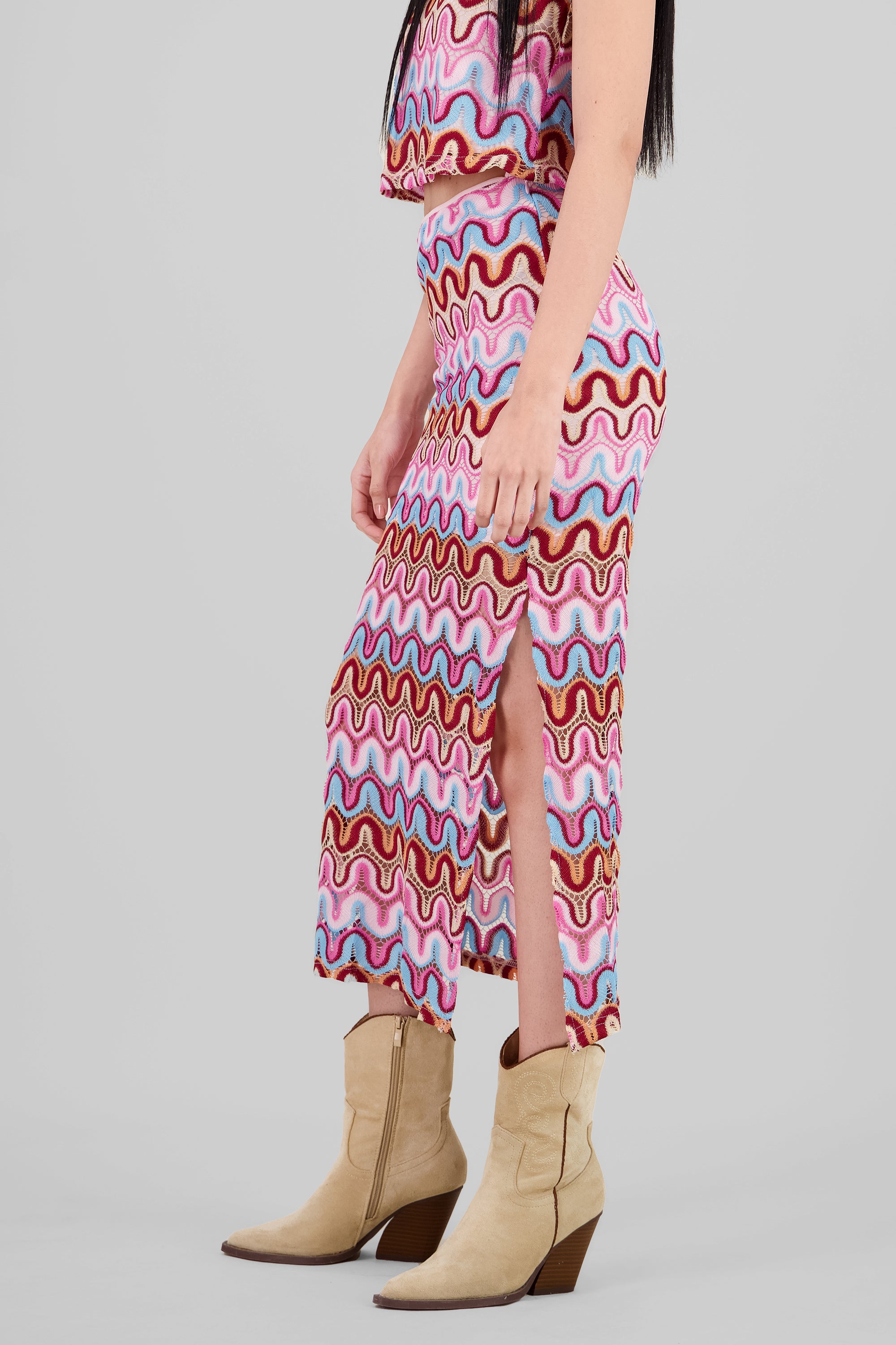 Knit Maxi Skirt PINK COMBO