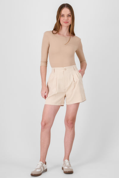 Solid Shorts with Pleat Detail BLACK