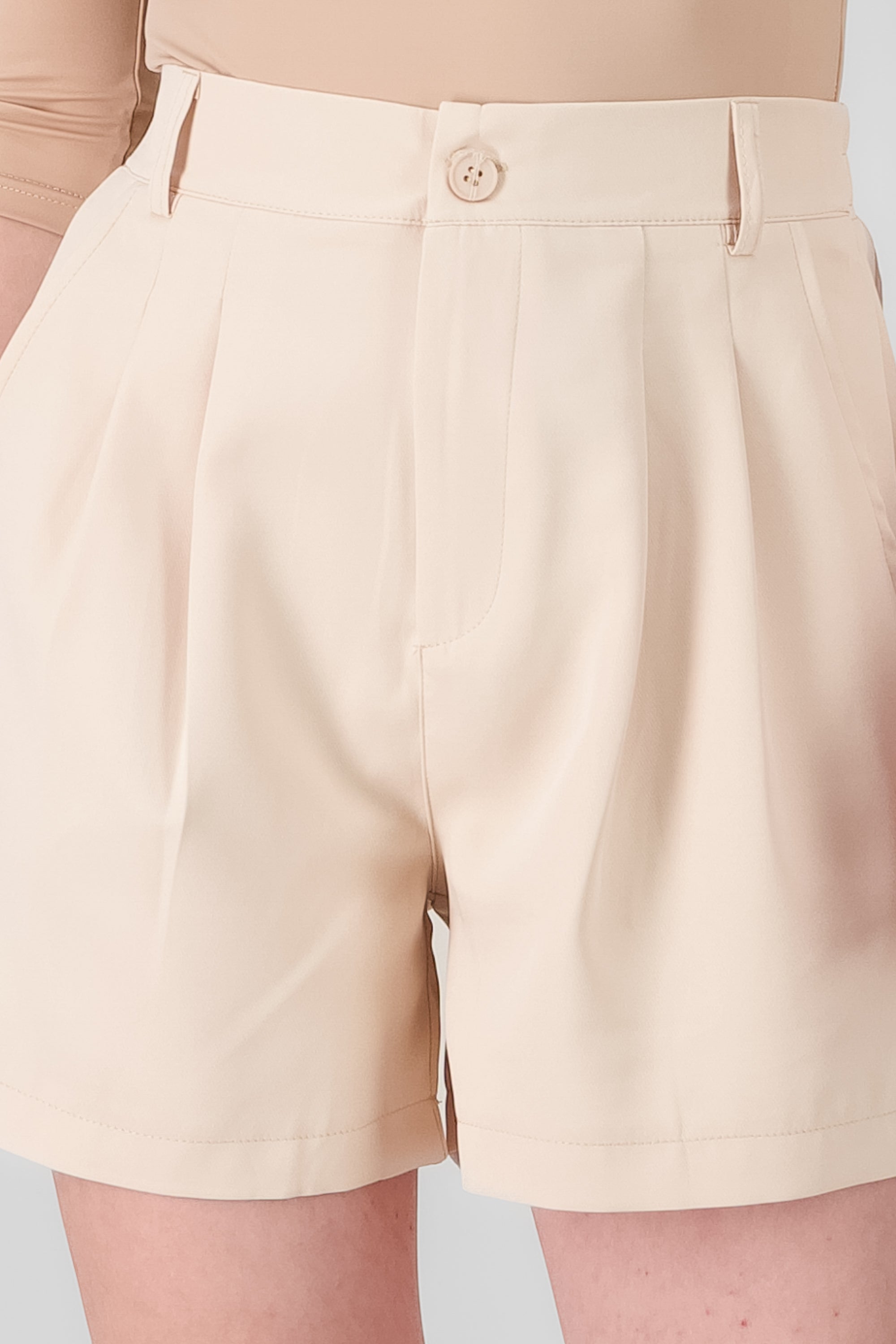 Solid Shorts with Pleat Detail CREAM