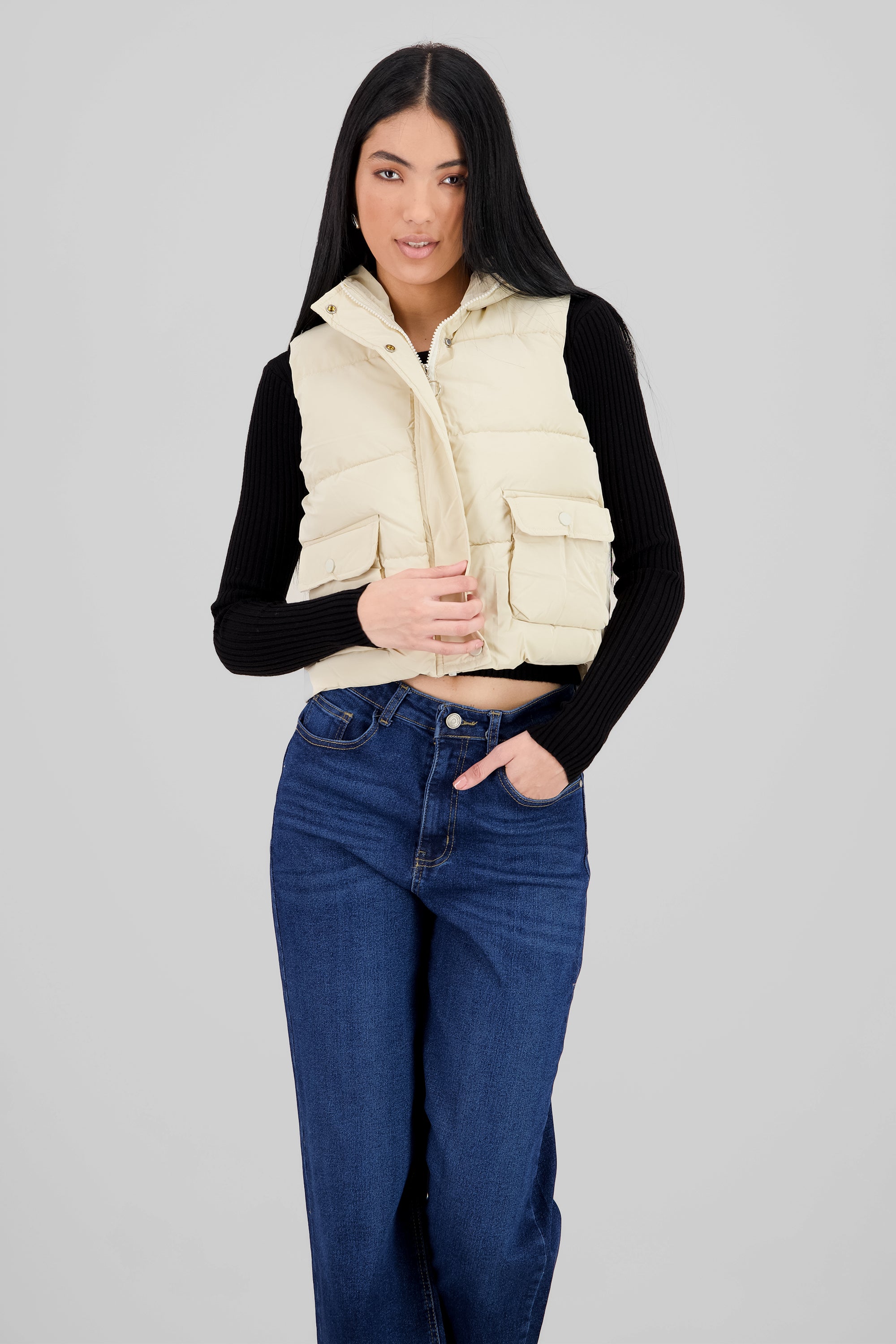 Cargo Pocket Cropped Vest CREAM