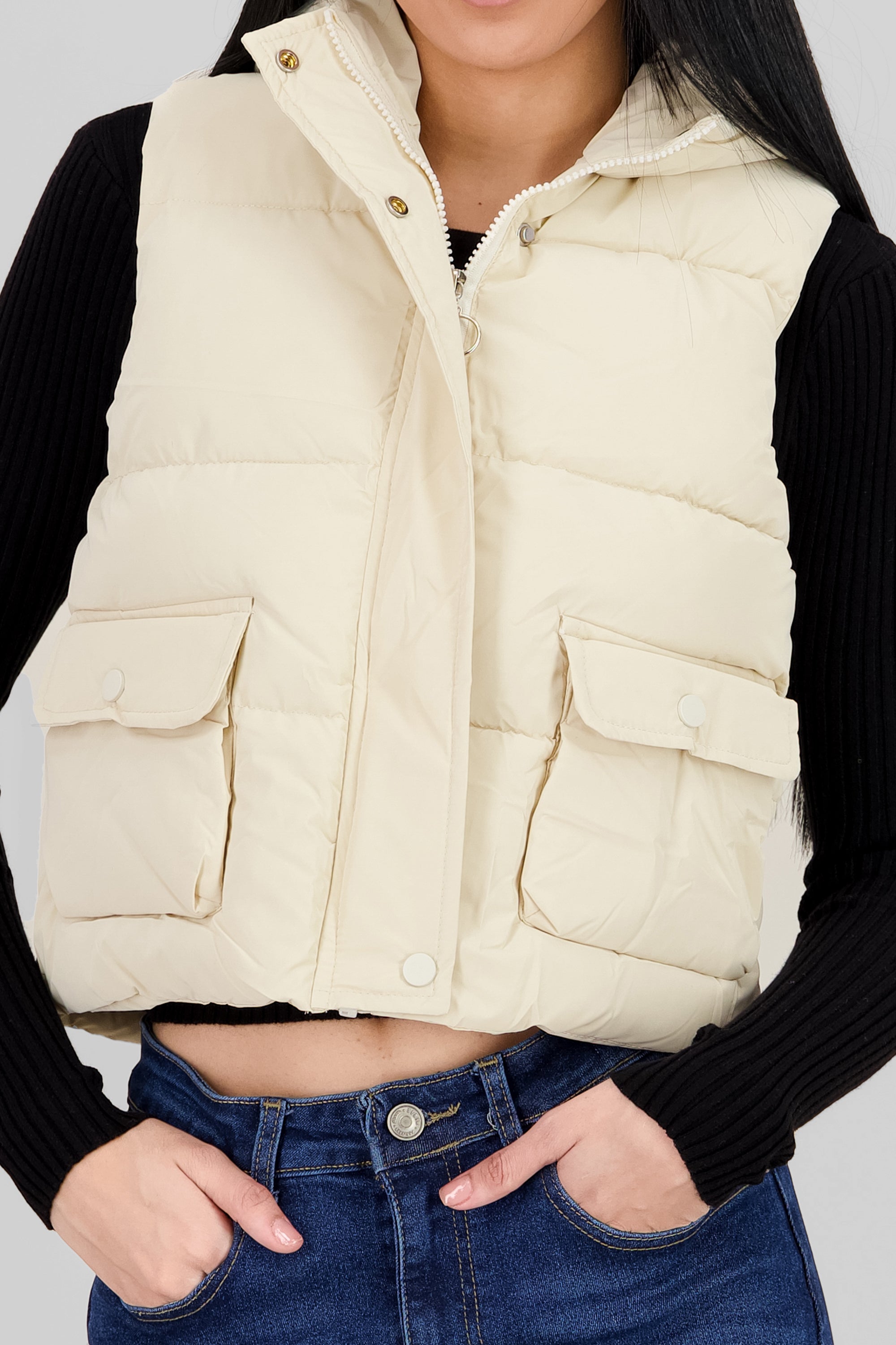 Cargo Pocket Cropped Vest CREAM