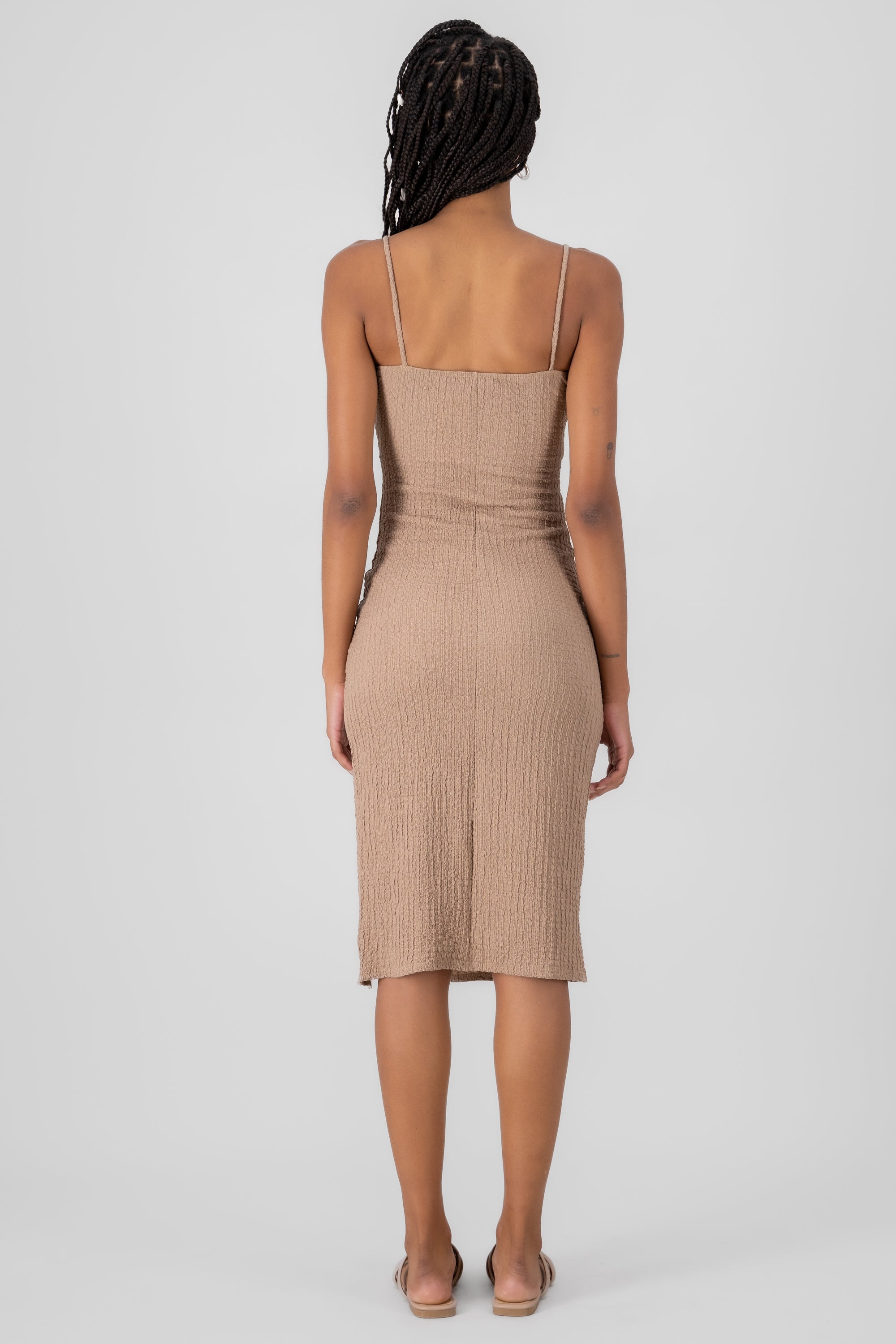 Textured Straps Midi Dress KHAKI