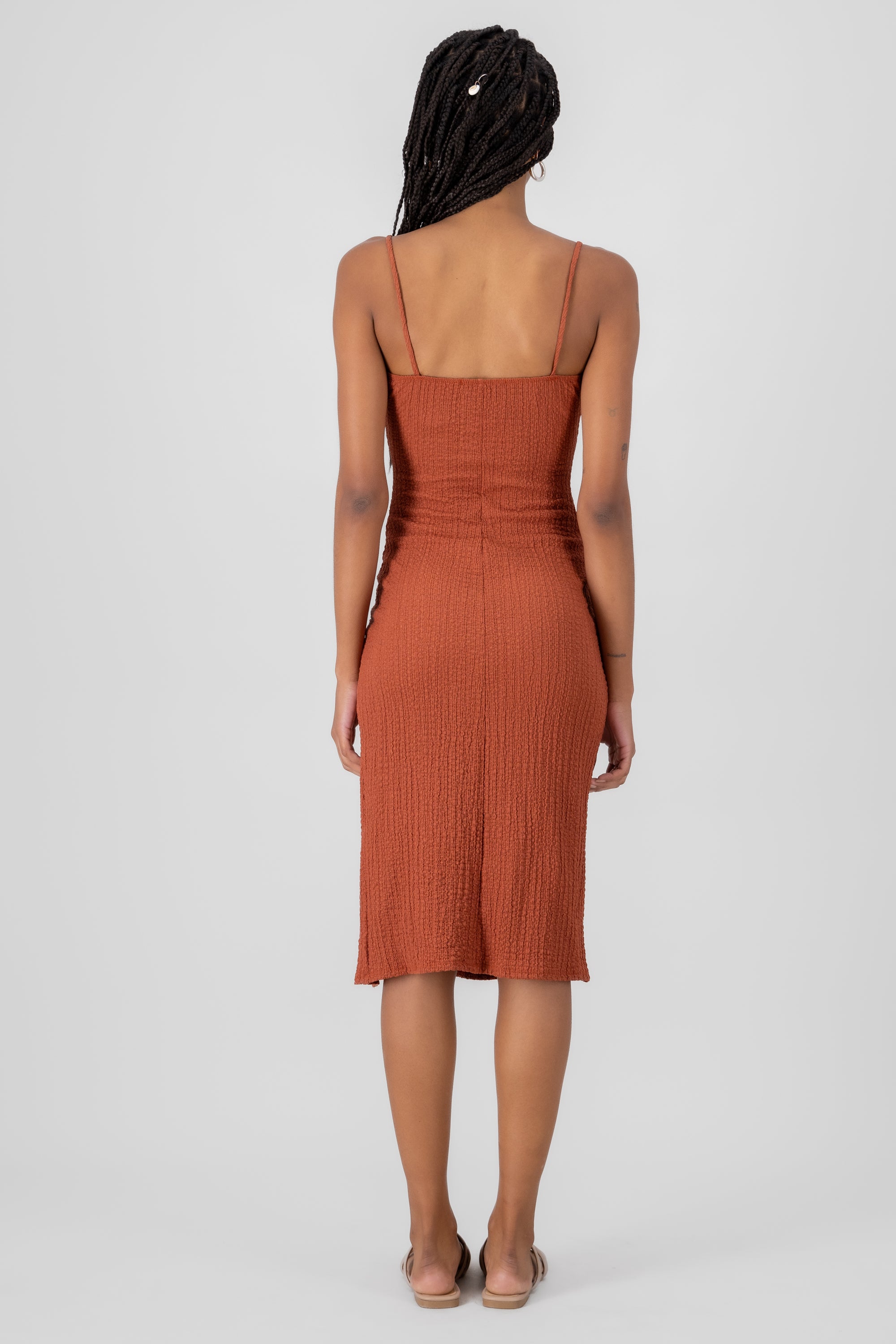 Textured Straps Midi Dress BRICK RED