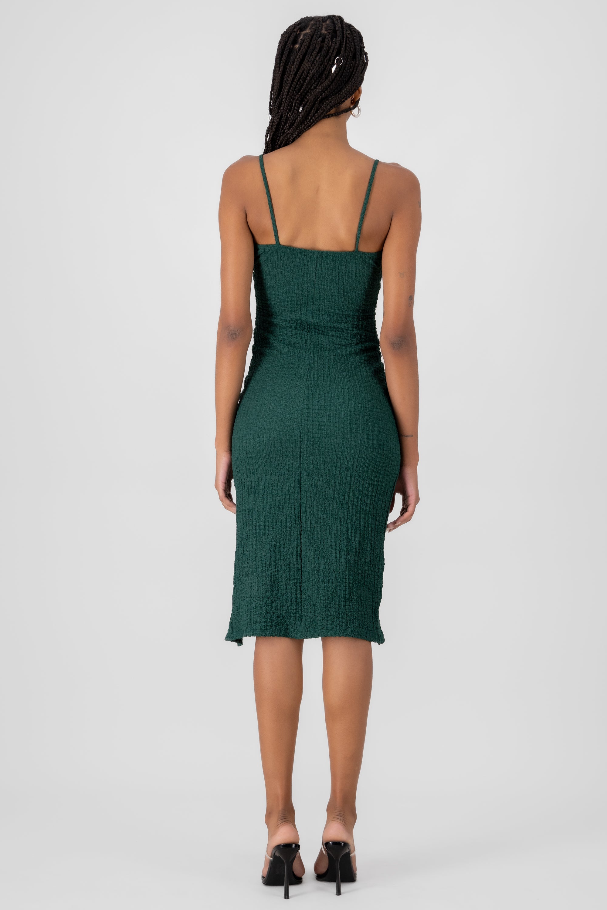 Textured Straps Midi Dress HUNTER GREEN