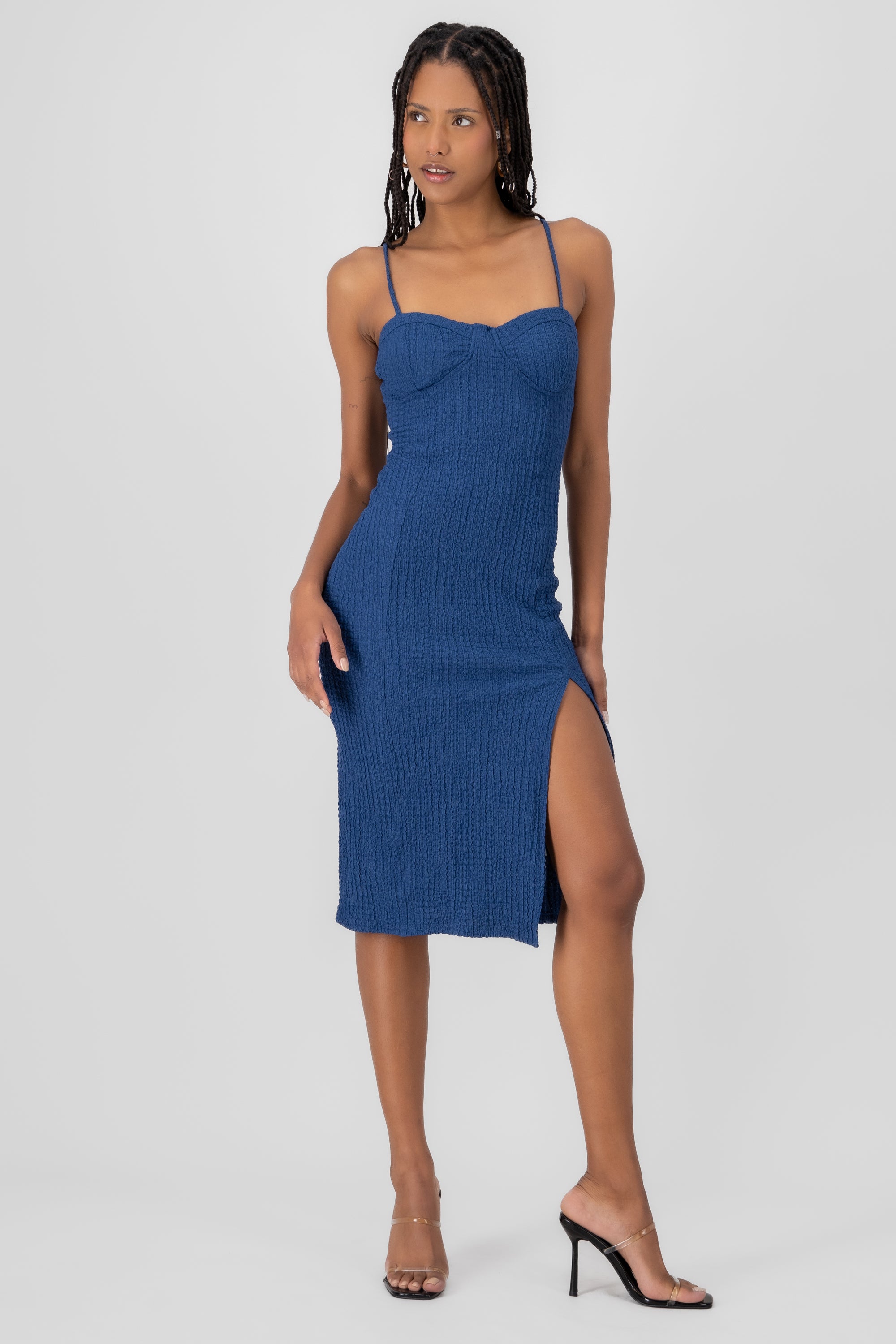 Textured Straps Midi Dress INDIGO