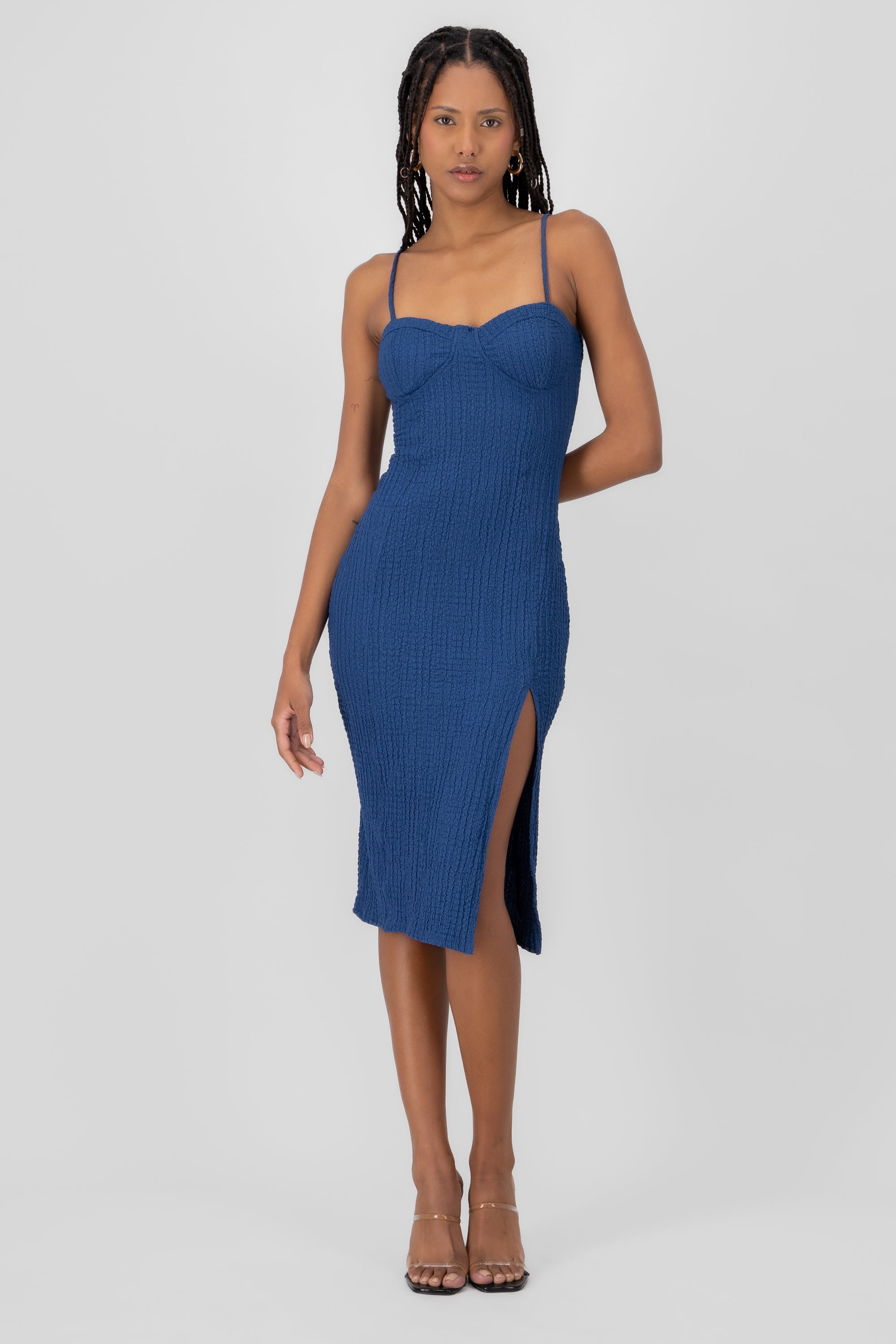 Textured Straps Midi Dress INDIGO