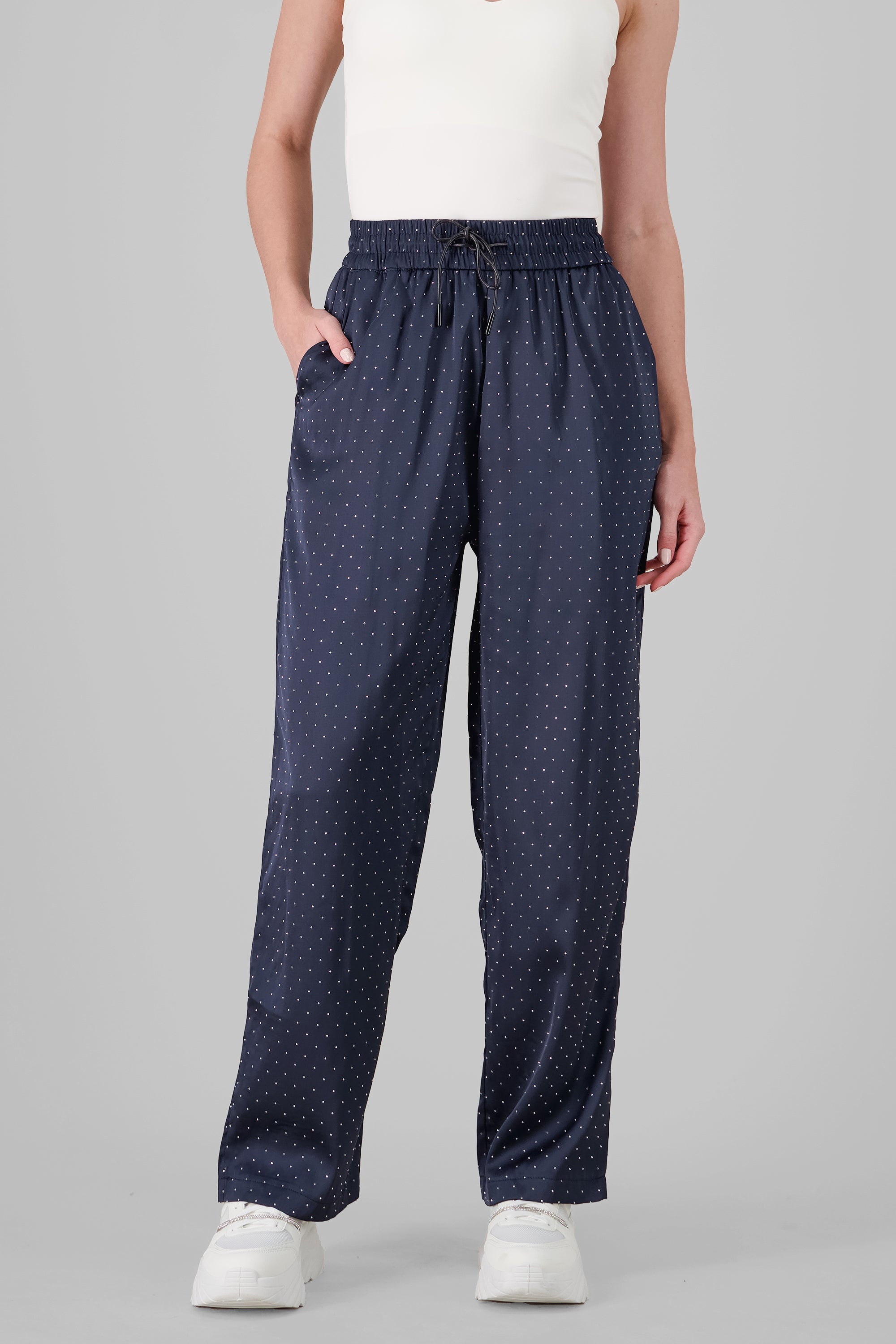 Rhinestone Satin Pants NAVY