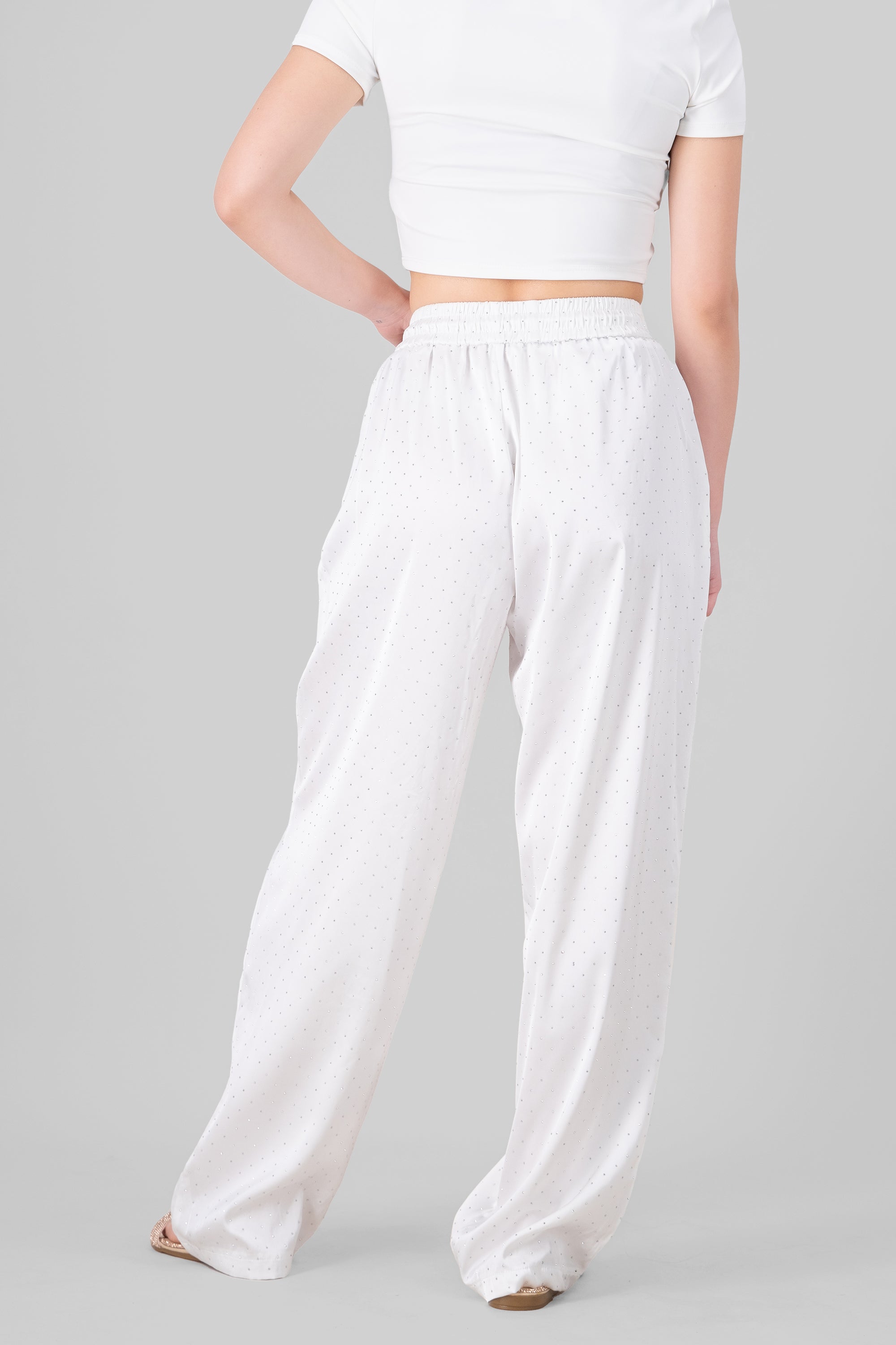 Rhinestone Satin Pants WHITE