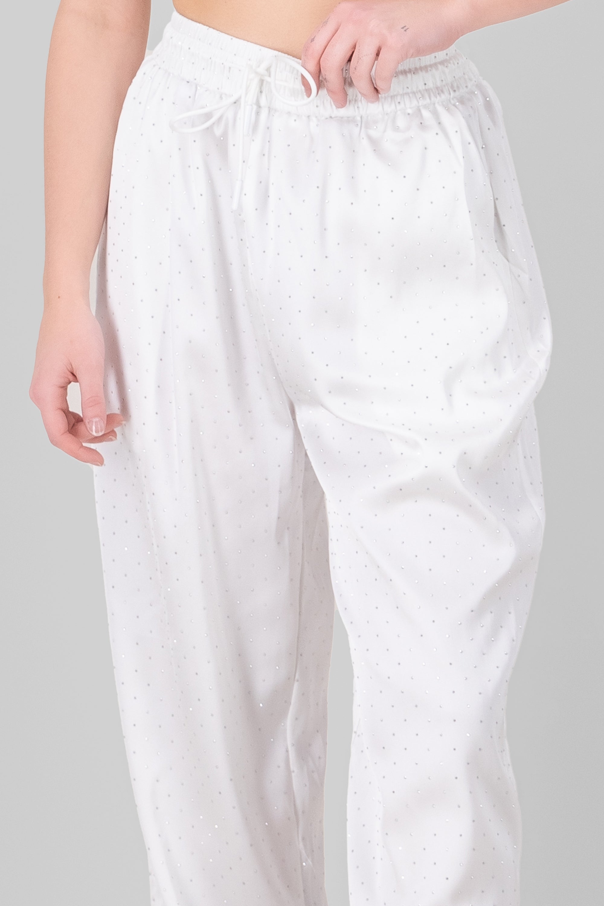 Rhinestone Satin Pants WHITE